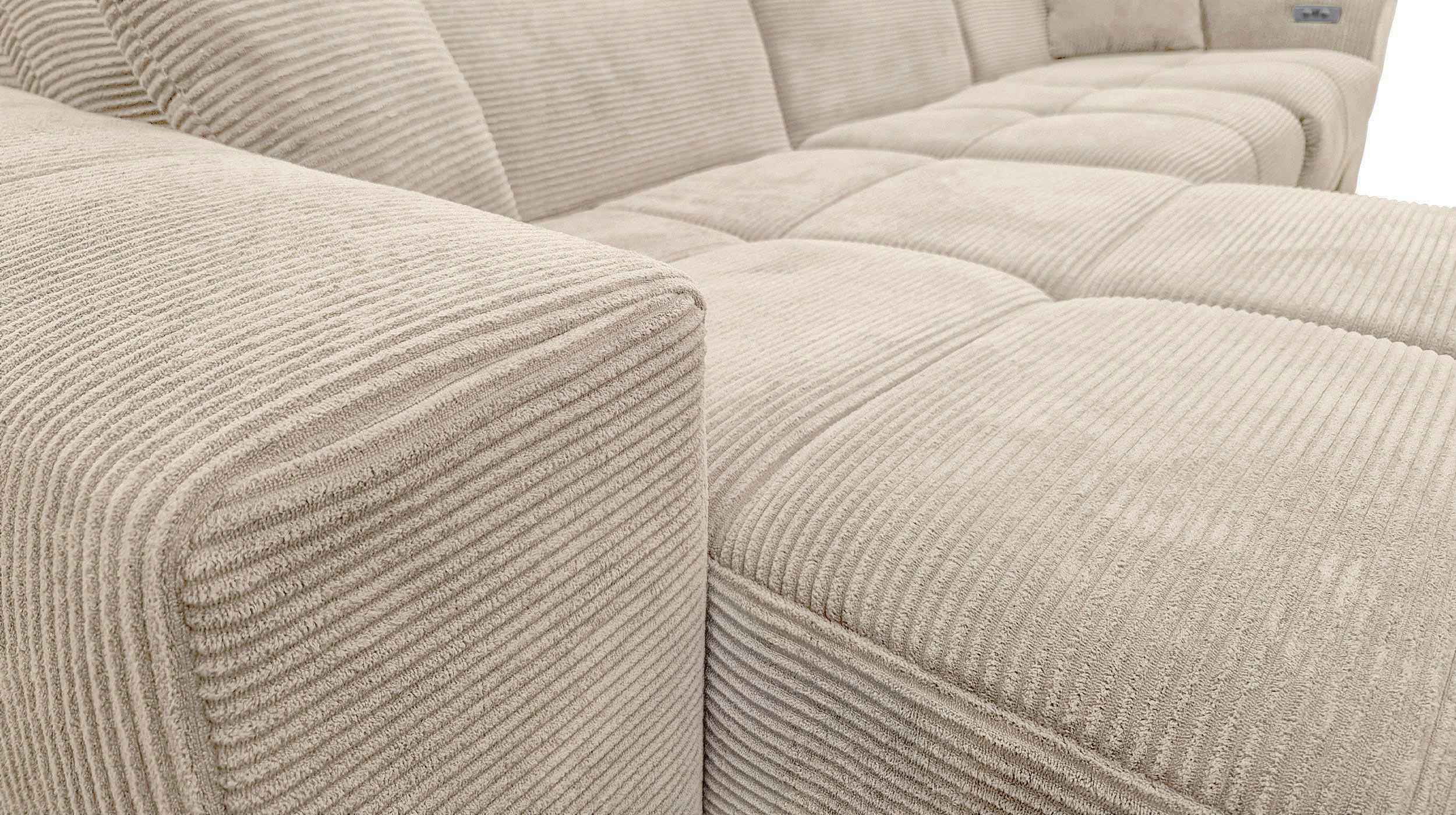 Ecksofa Cord beige 302 x 167 cm mit Relaxfunktion - OT links - TONI