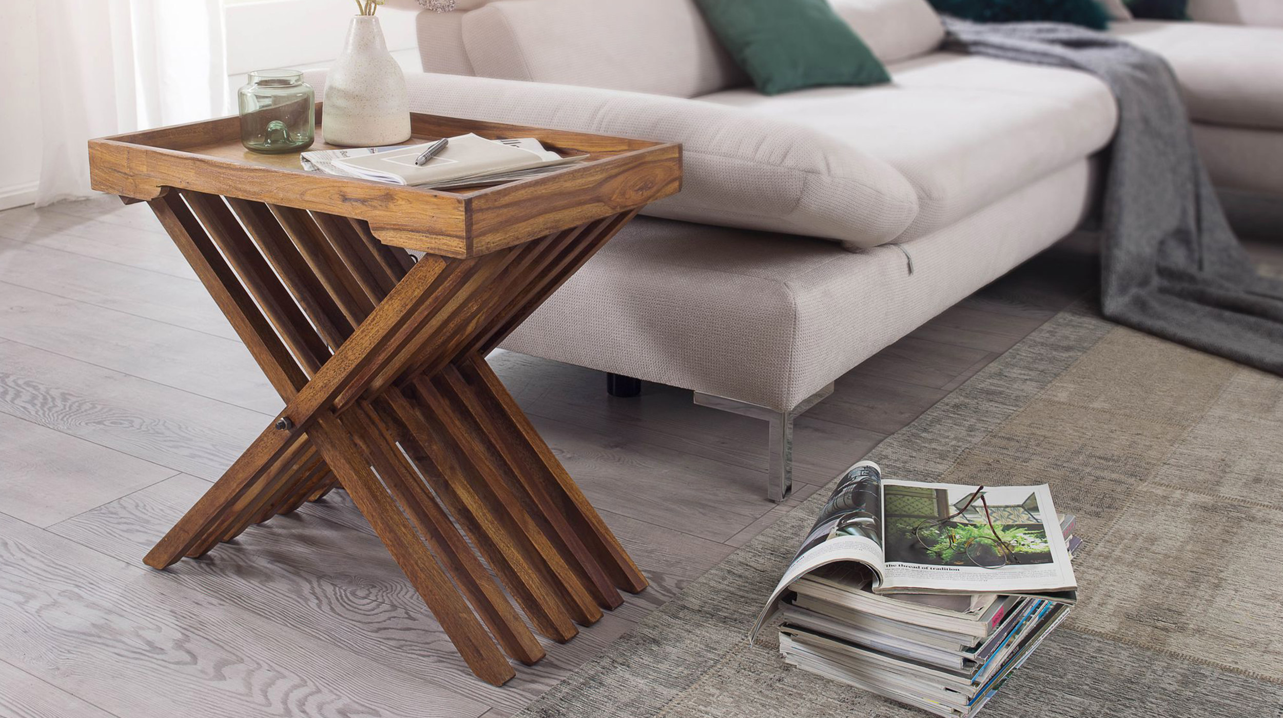 Beistelltisch Sheesham massiv gebeizt 60 x 40 cm - MERJA 