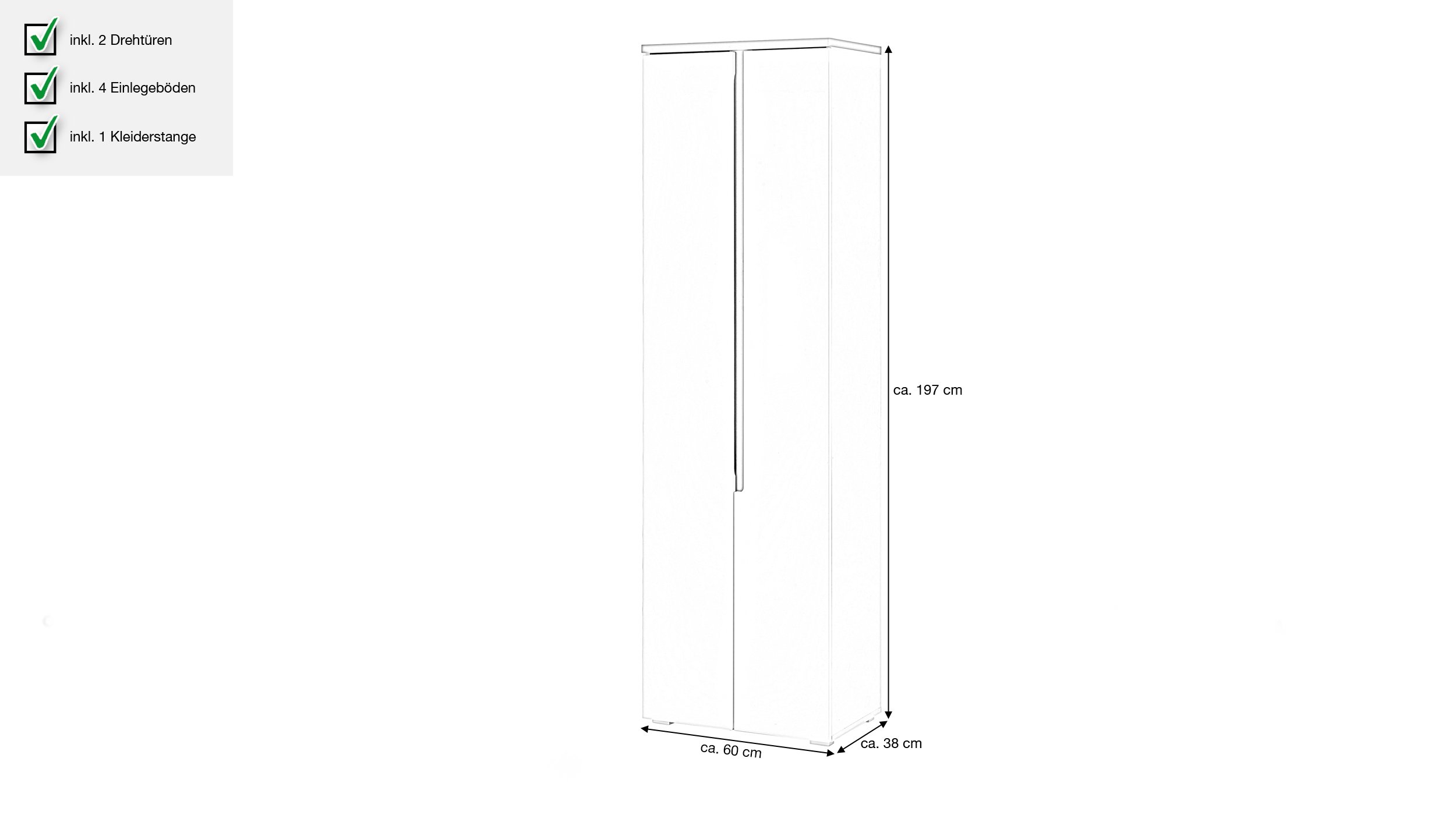 Garderobenschrank weiß hochglanz 197 cm - BOSTON