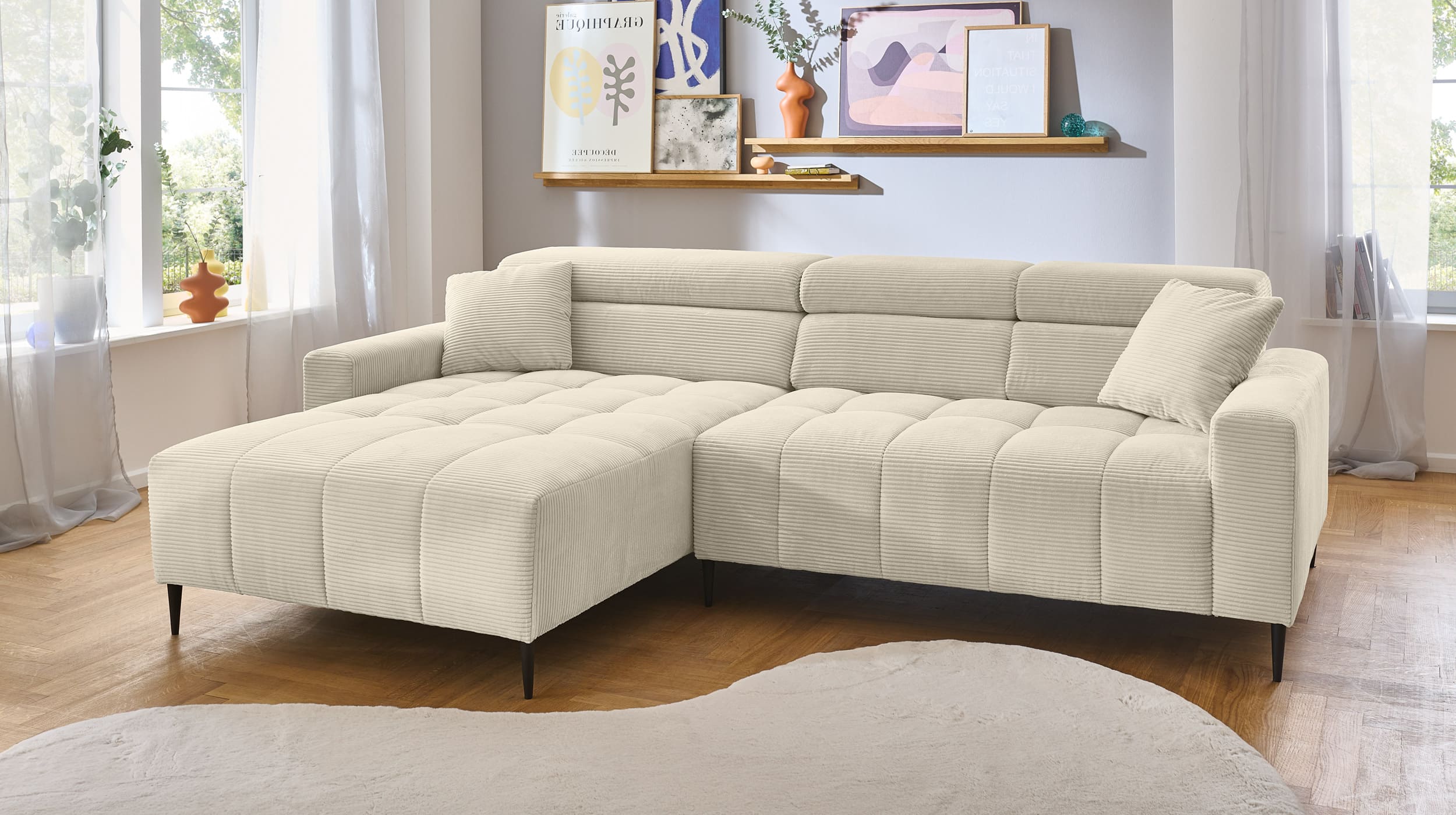 Ecksofa Cord beige - 256 x 180 cm - SIMPLE 