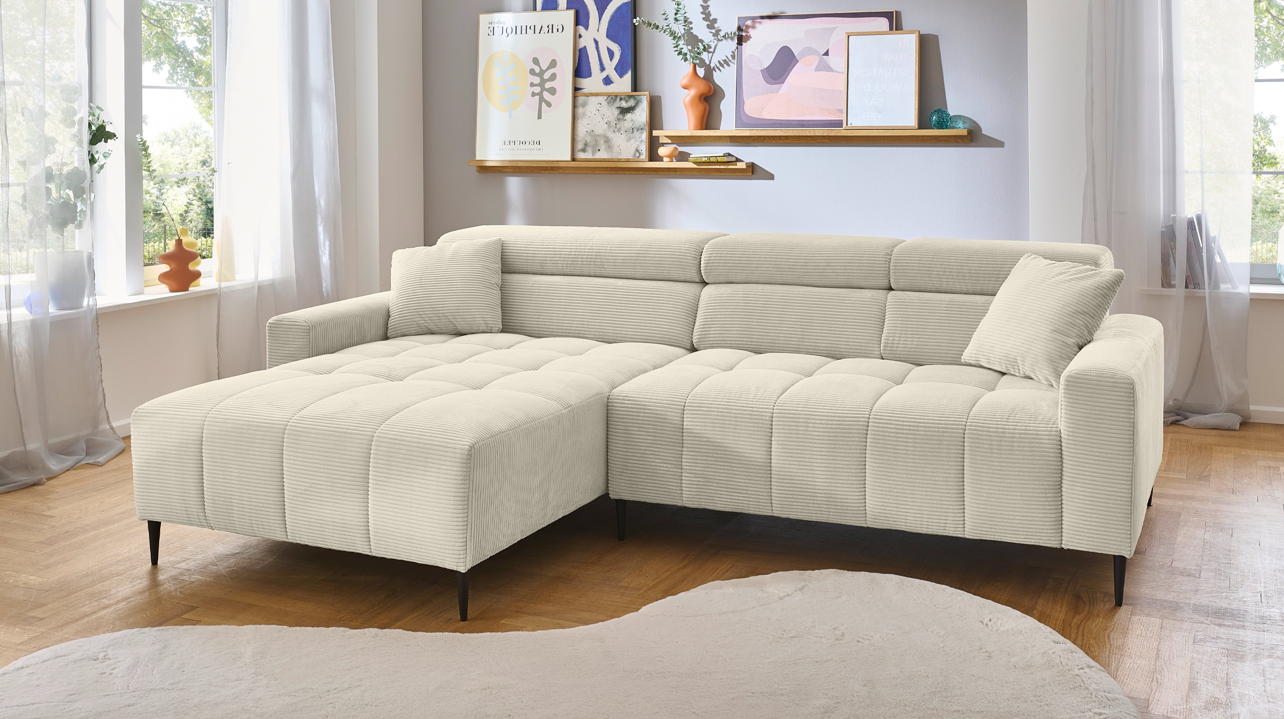 Ecksofa Cord beige - 256 x 180 cm - SIMPLE 