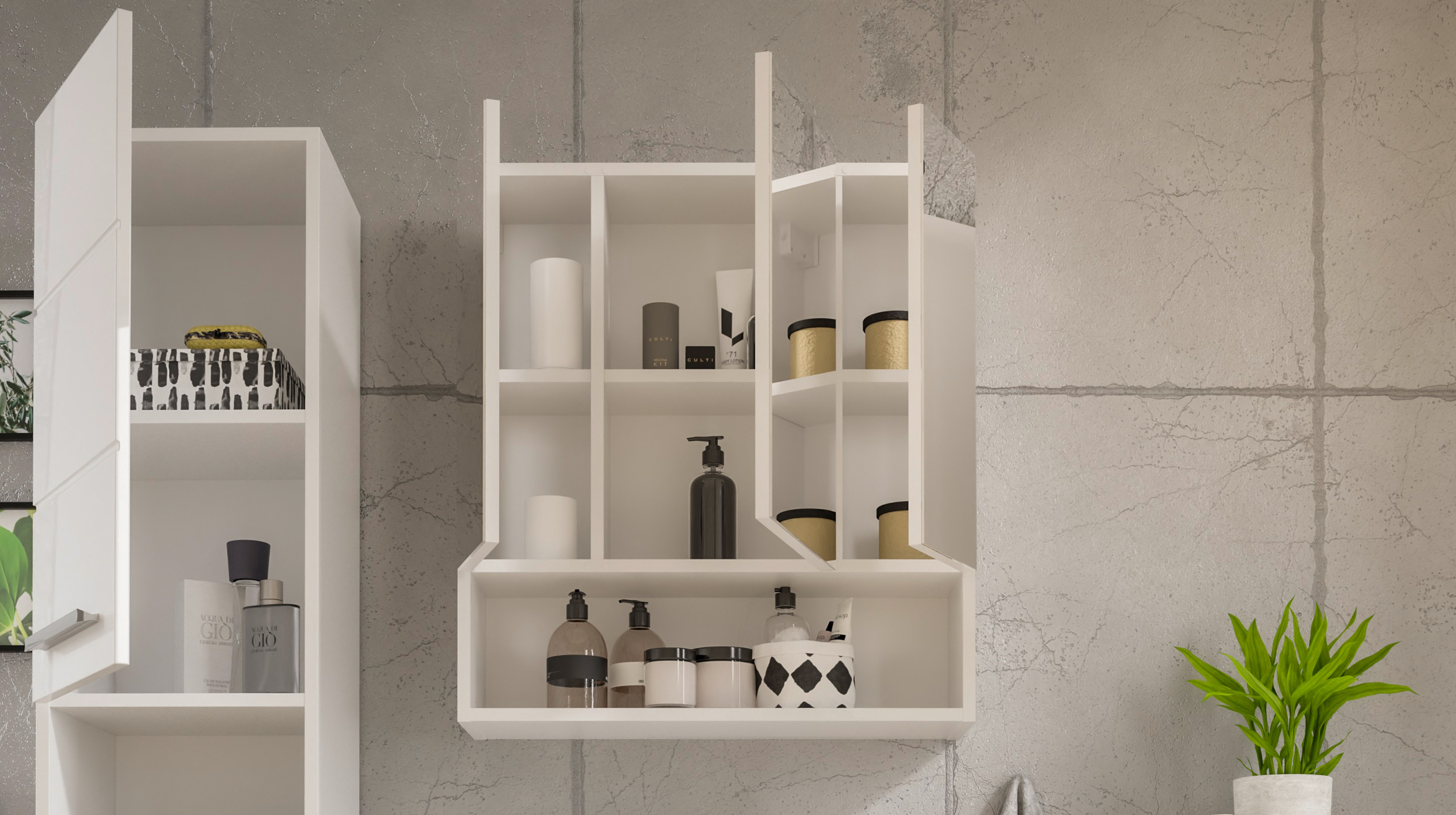 Spiegelschrank weiß hochglanz 65 cm - MANDY