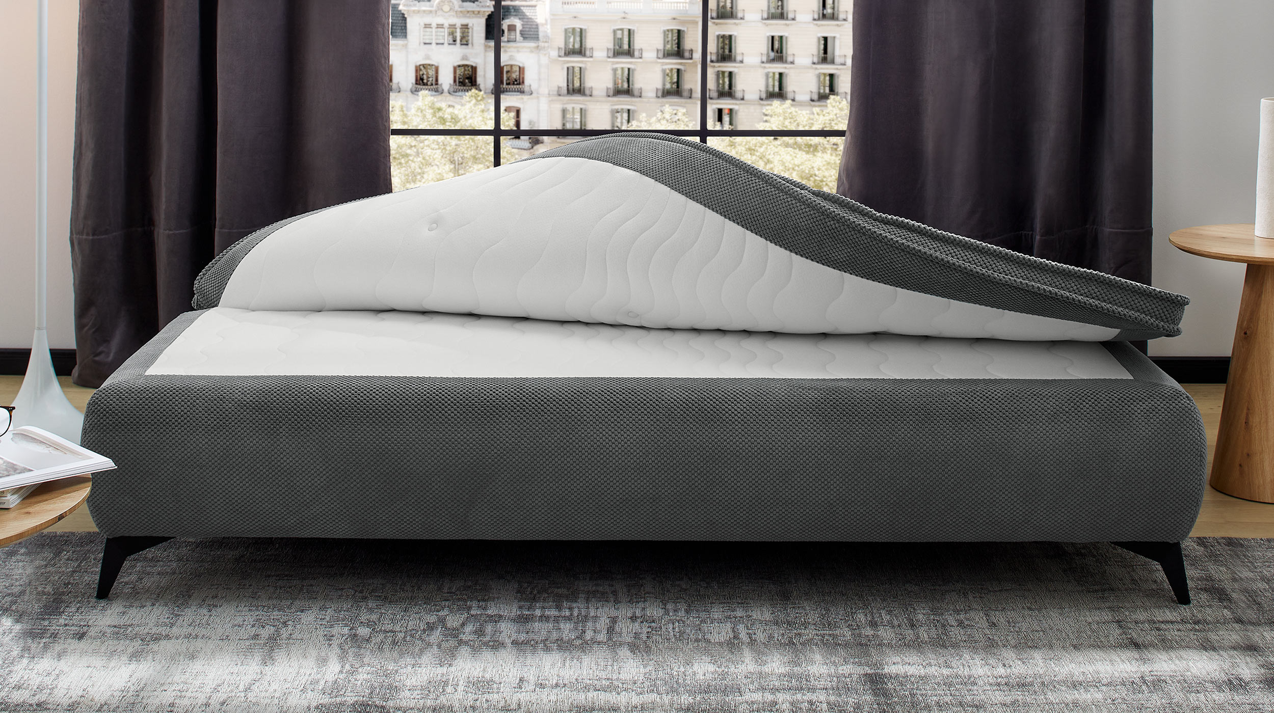 Schlafsofa Cord grau Bettkasten Dauerschläfer 205 cm - DREAMER