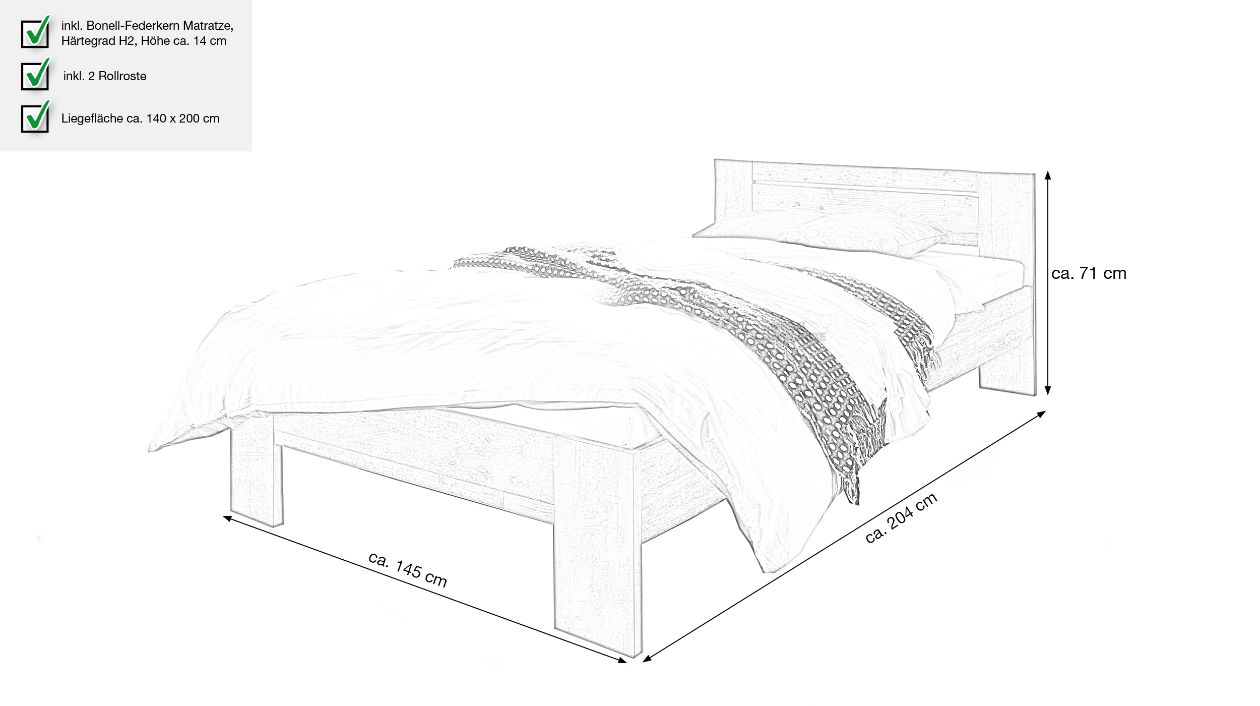 Futonbett 140 x 200 cm Einzelbett Old Wood - Betonoptik - VEGA 