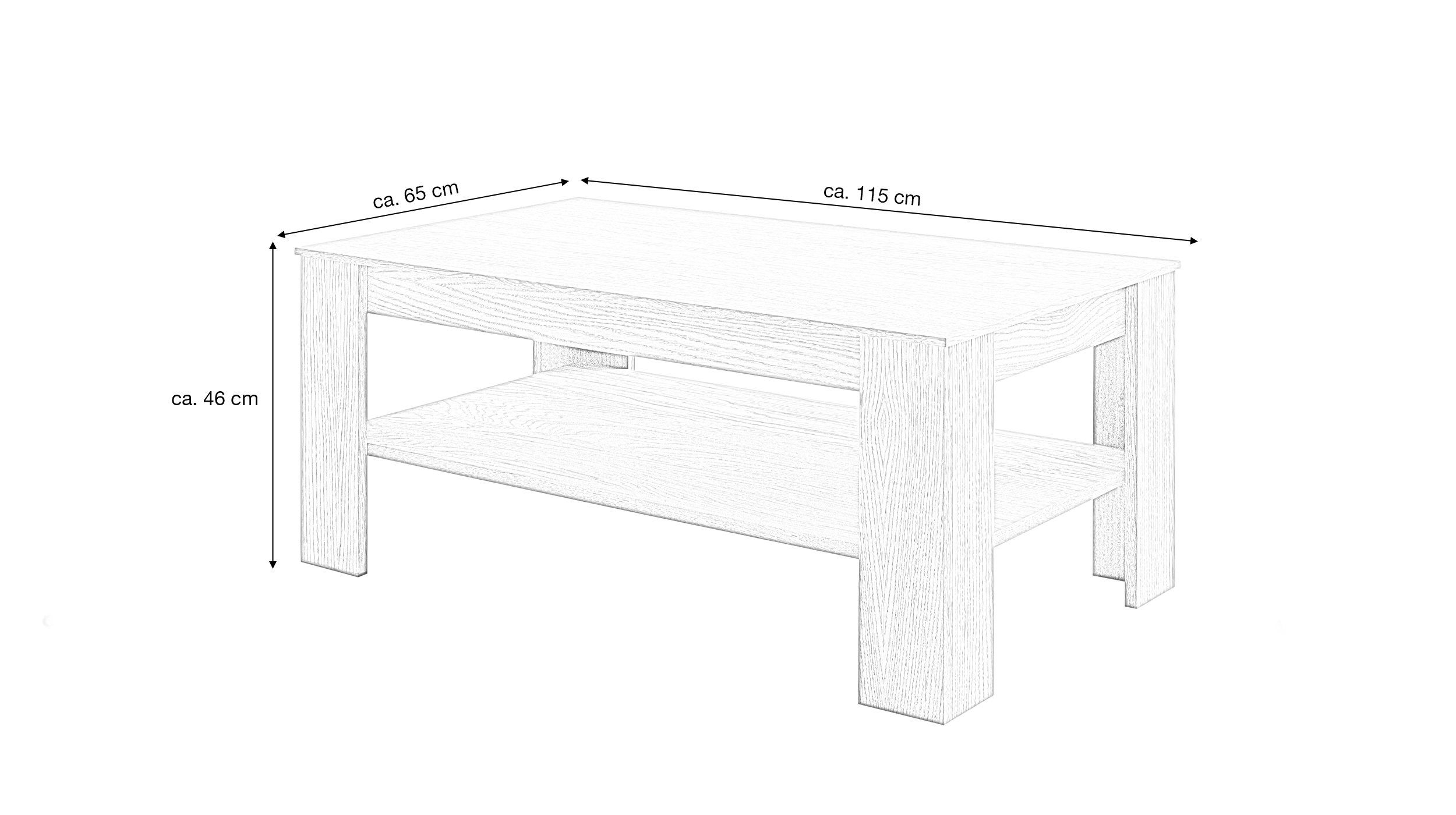 Couchtisch Eiche 115 x 65 cm - Wohnzimmertisch - ARAYA