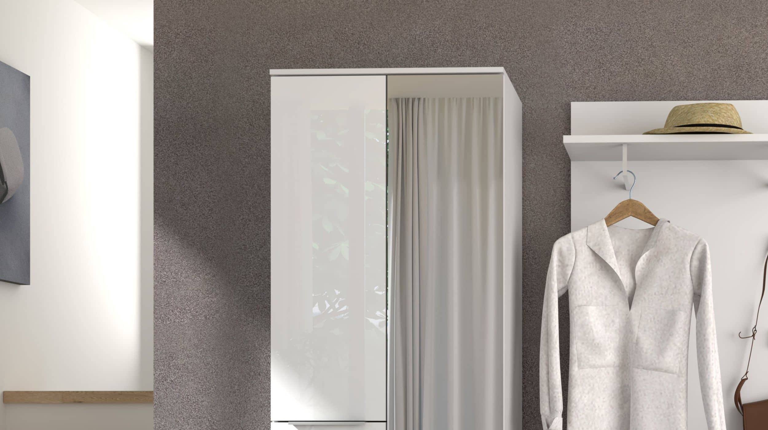 Garderoben-Set weiß Glasfront 255 x 196 cm - SANTORIN