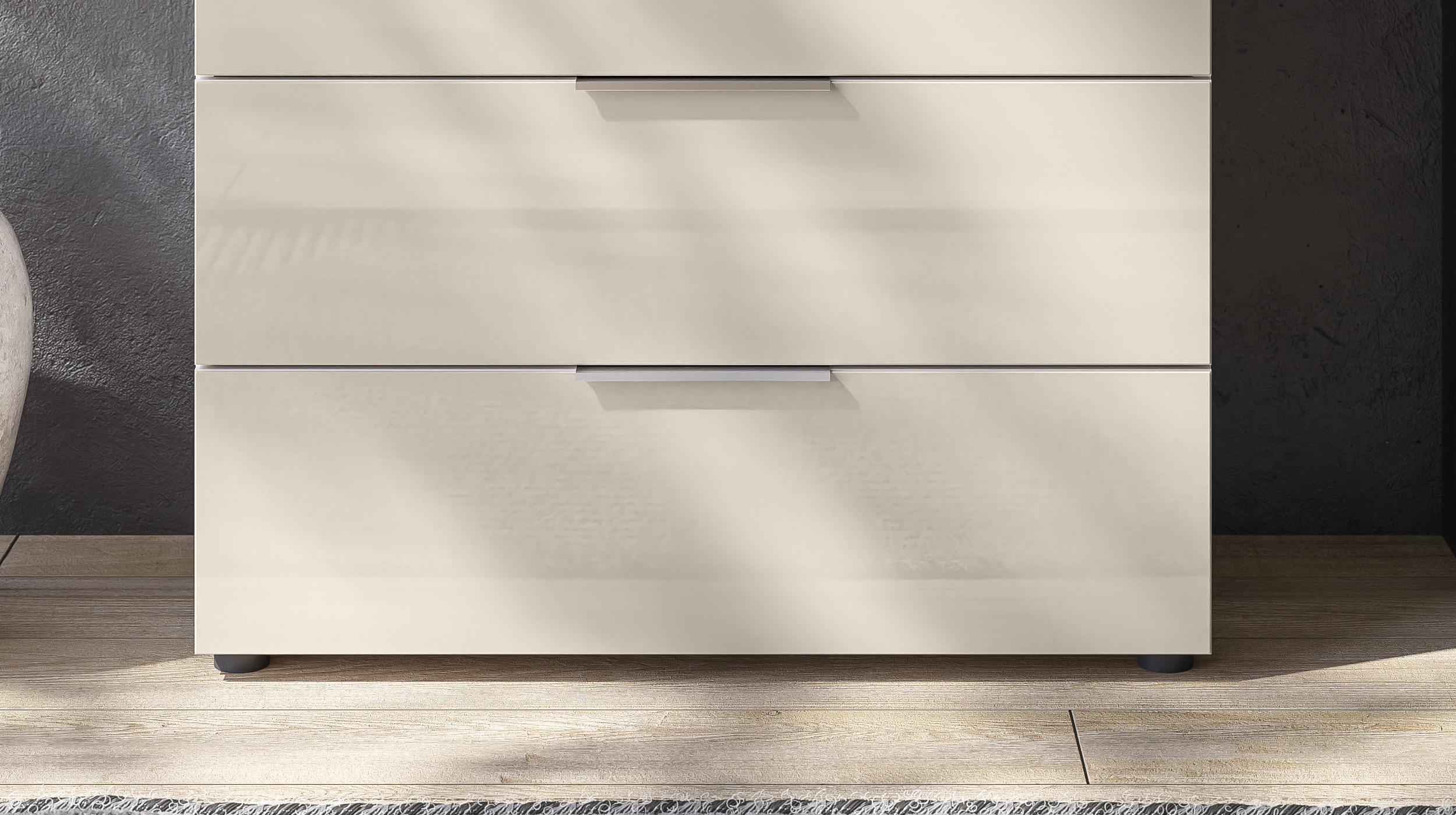 Kommode 4 Schubladen - beige - Glasfront - 90 cm - SANTORIN