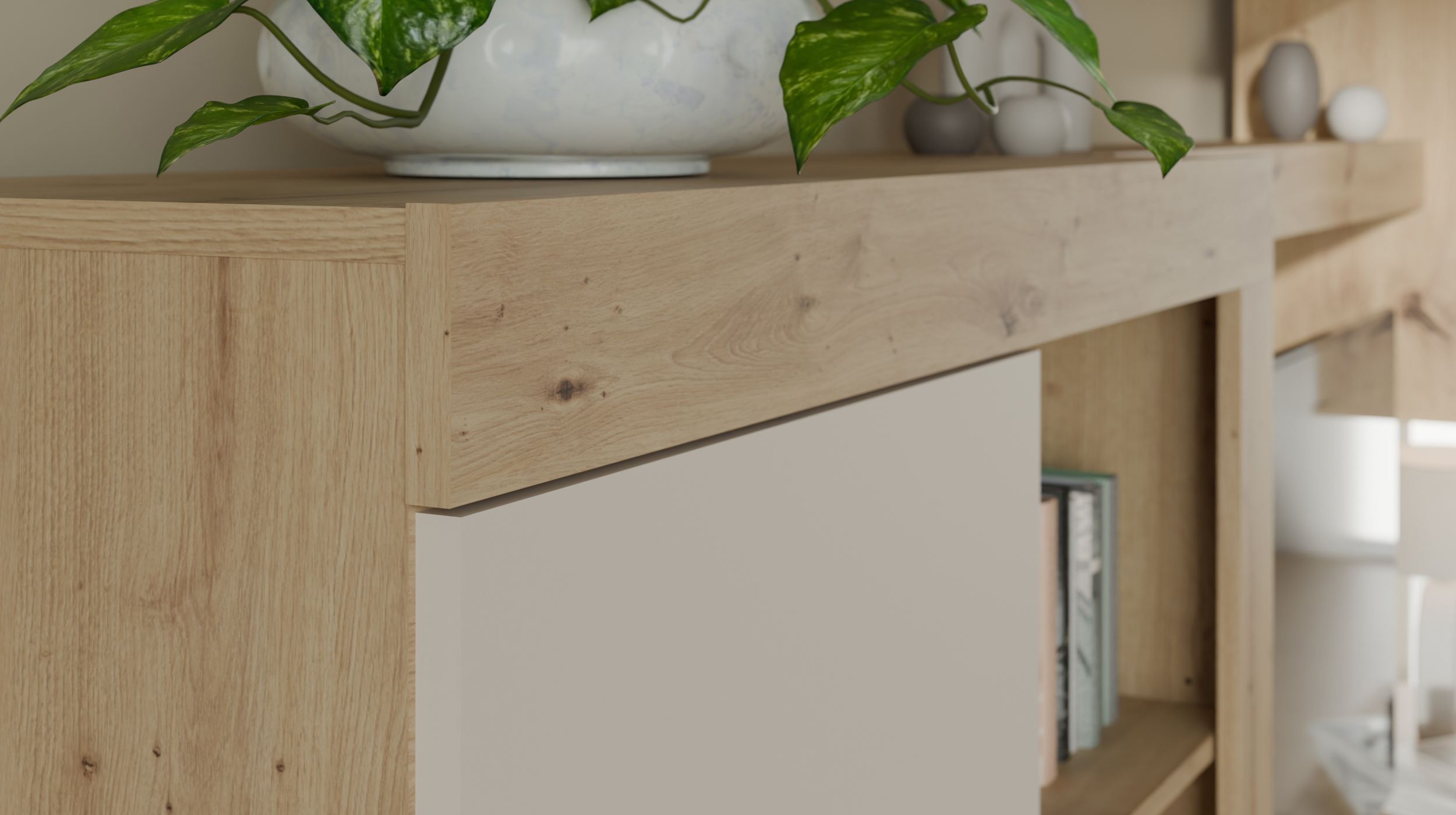 Wohnwand beige Artisan Eiche 300 cm LED-Beleuchtung - ZUMBA