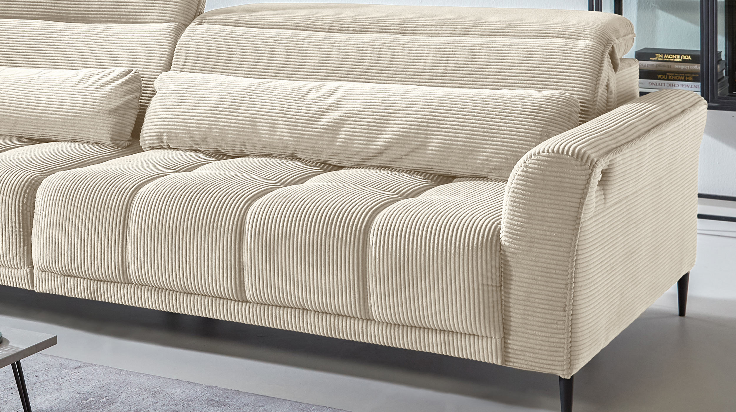 Big Sofa Cord beige - 280 cm - Nosagunterfederung - LOGAN 