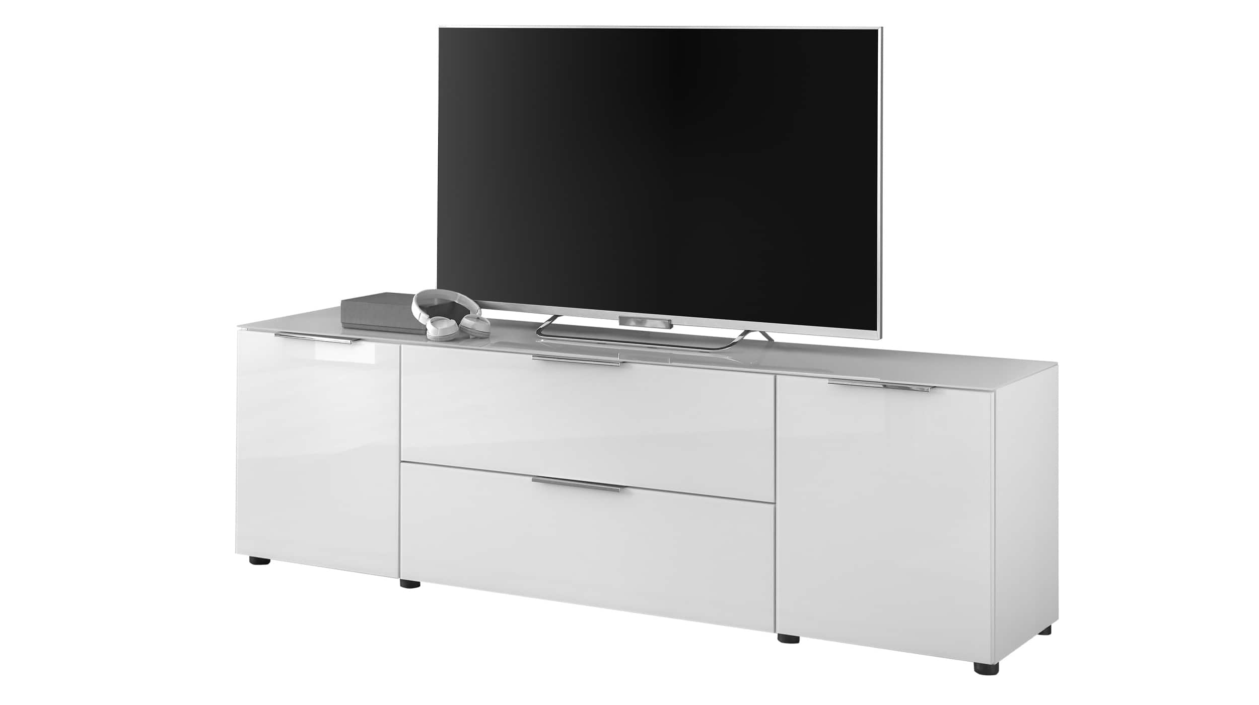 TV-Lowboard weiß Glas 180 cm TV-Board - SANTORIN