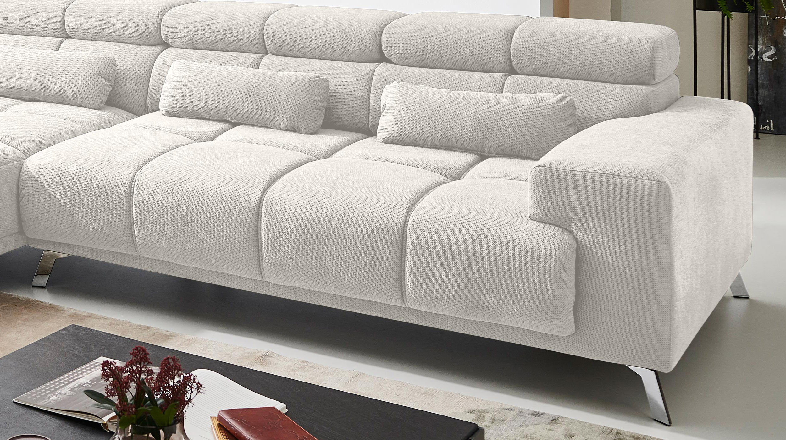 Ecksofa creme ausziehbar - Sitztiefenverstellung 285 cm - OT links - SPEED