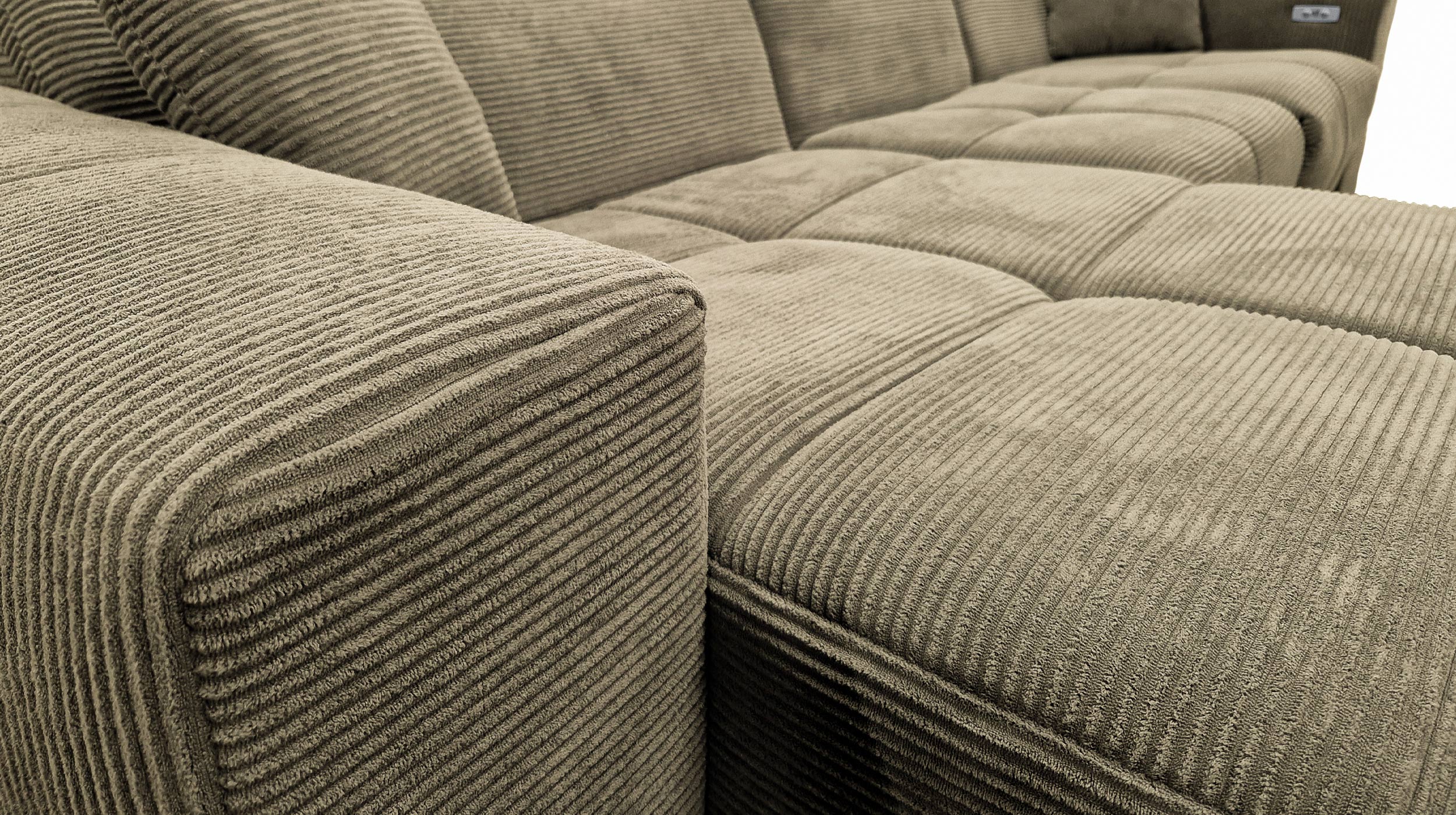 Ecksofa Cord grün 302 x 167 cm mit Relaxfunktion - OT links - TONI