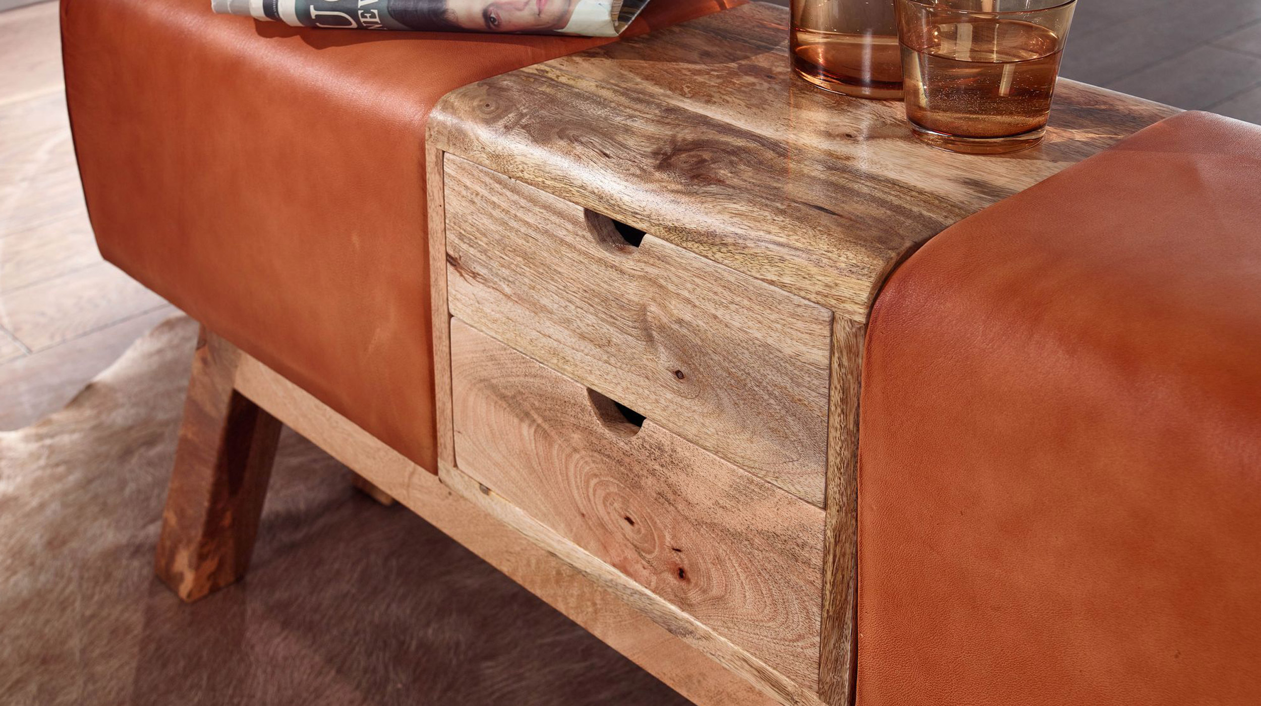 Sitzbank mit Schubladen 120 cm Mangoholz lackiert - TUVA