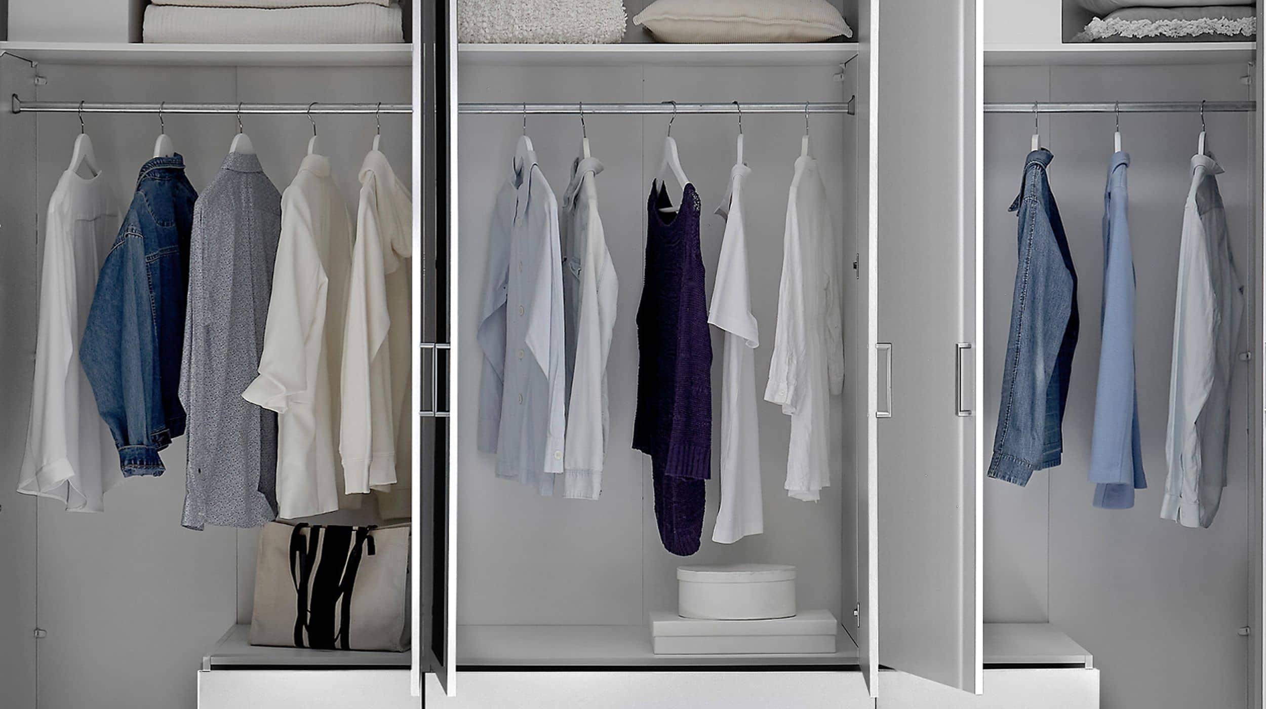 Kleiderschrank weiß mit Spiegel - 271 cm - 6-türig - ELVA