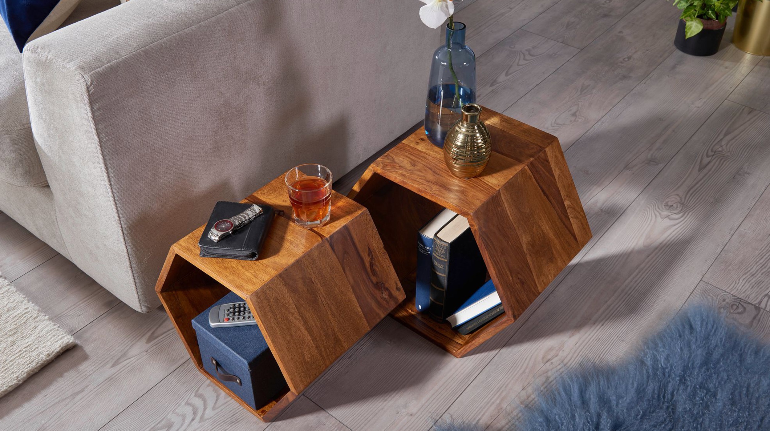 Beistelltisch 2er-Set Sheesham massiv gebeizt - 46 x 30 cm - TAMO