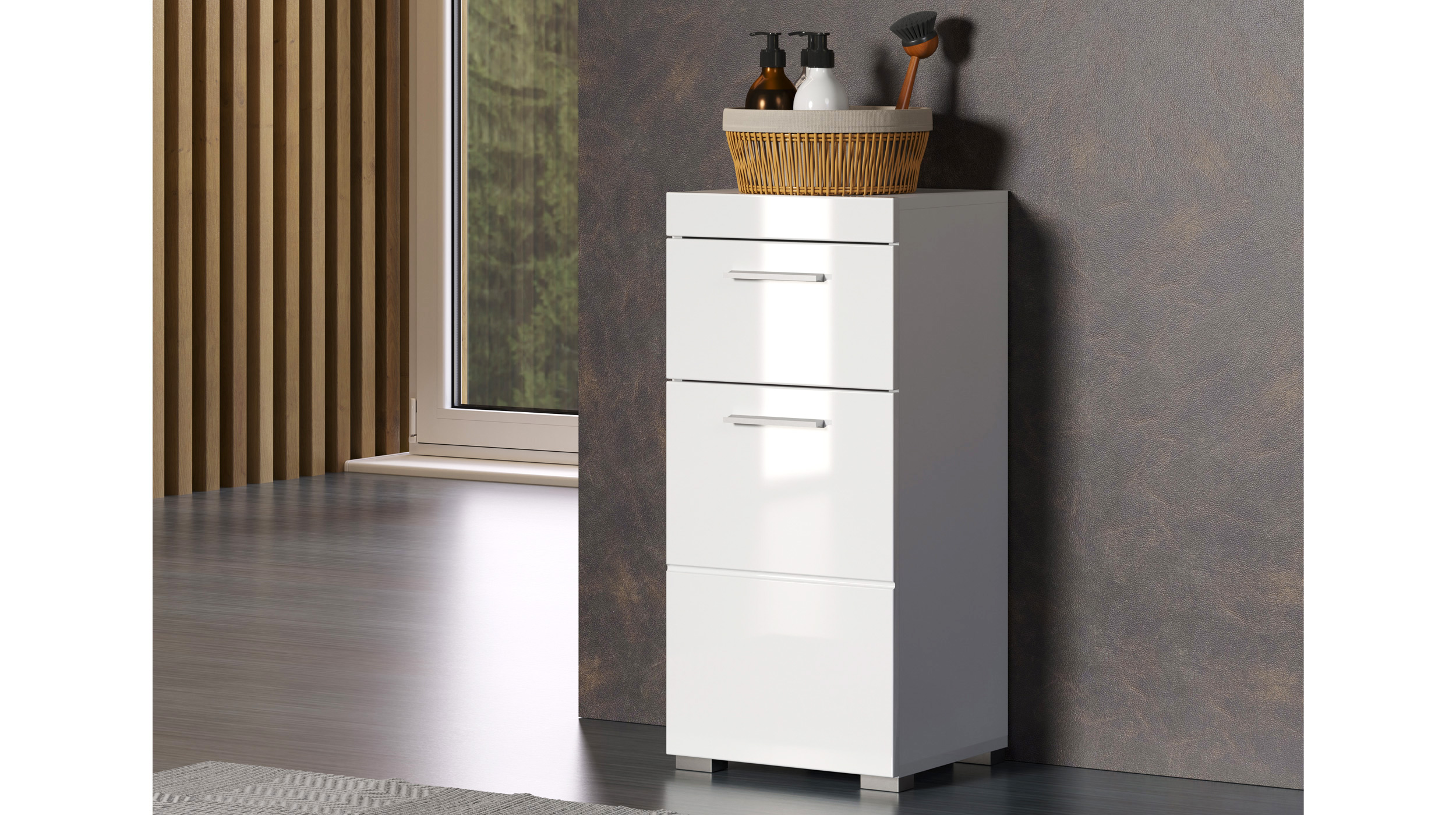 Bad Unterschrank weiß hochglanz 37 cm 1 Tür - AMANDA