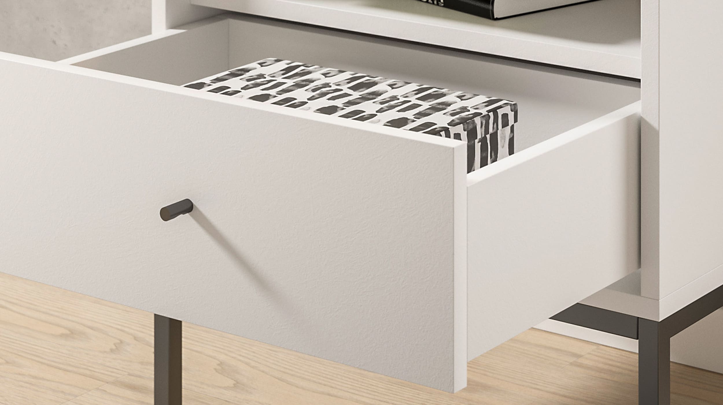 Nachttisch weiß 54 x 57 cm Ablagefach Schublade - INES