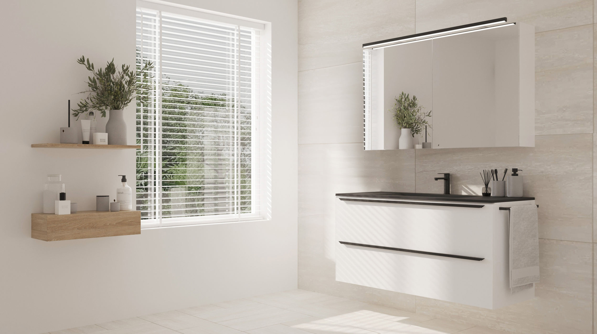 Badmöbel-Set weiß glanz - 2 Teile - Waschtisch 120 cm - FERNANDA