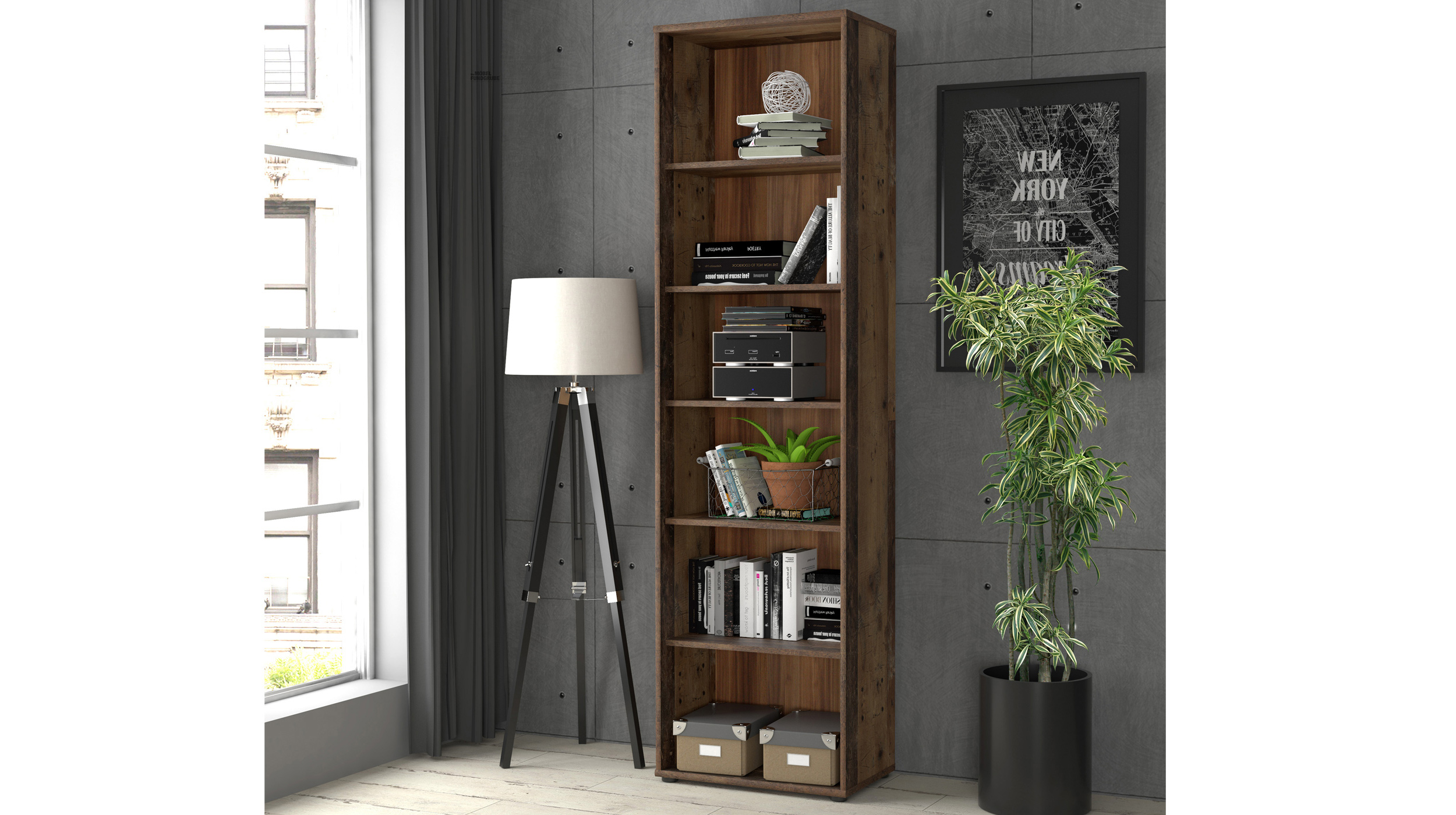 Bücherregal Standregal Old Wood B 54 x H 198 cm - TEMPRA