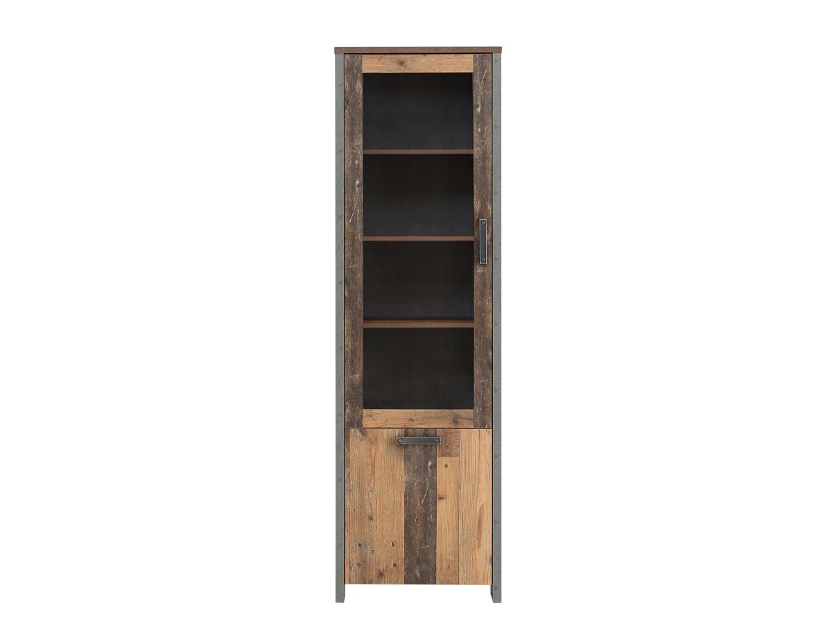 Vitrine mit Glastür Old Wood - Beton - grau Breite 62 cm - CLIF