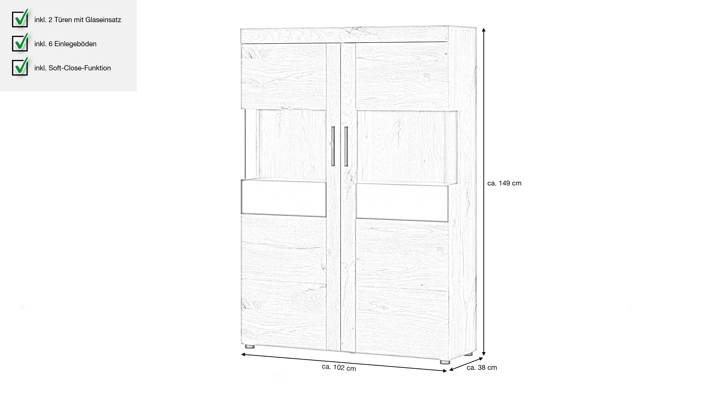 Highboard Viking Eiche - grau - 149 cm - GRANO