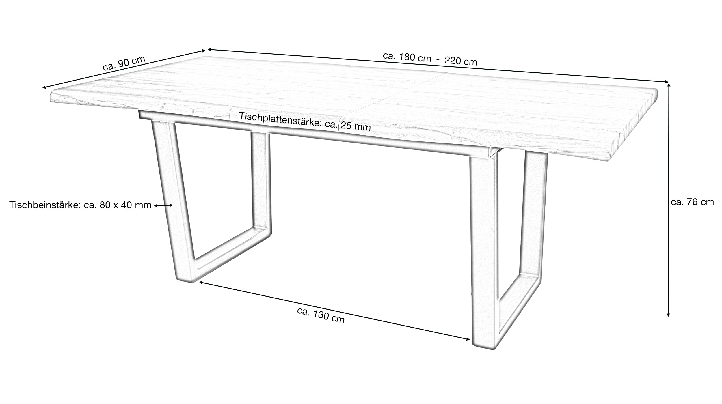 Esstisch Baumkanten Optik ausziehbar - 180  cm Eiche - IRINA