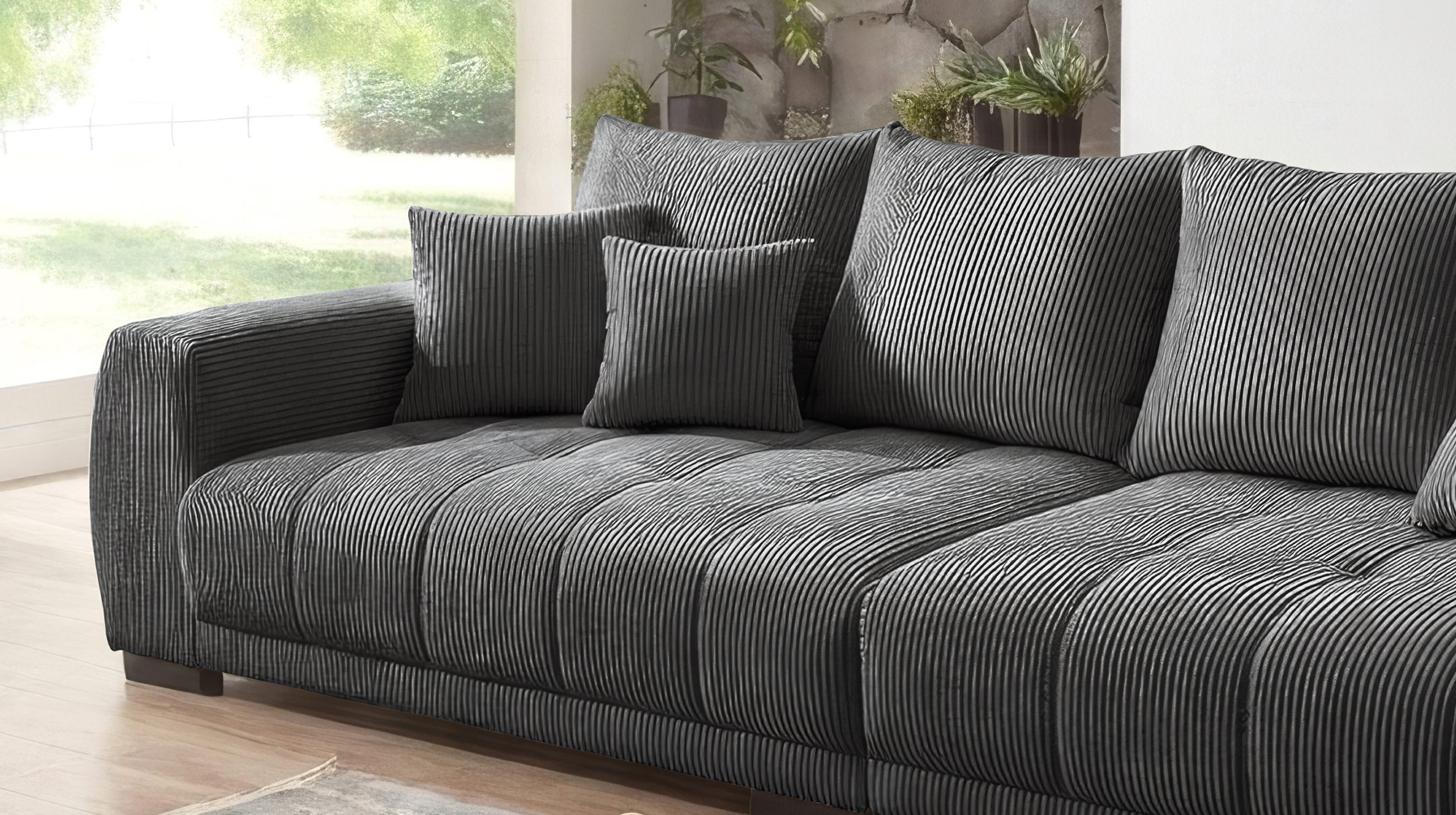 Big Sofa Cord grau mit Nosagunterfederung 300 cm - ARTEMIS