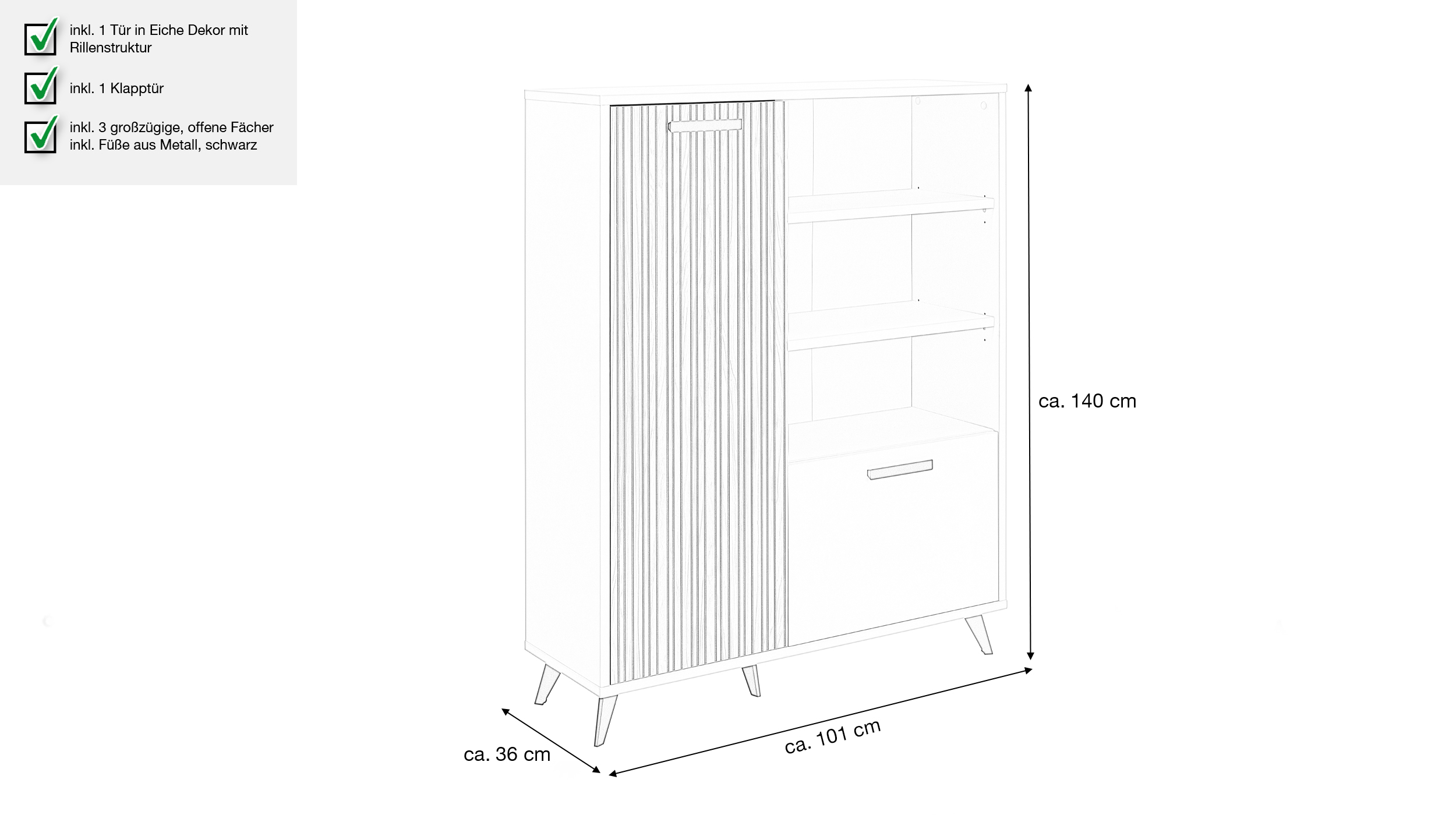 Highboard 2 Türen Eiche - beige - 101 cm - BRAVO
