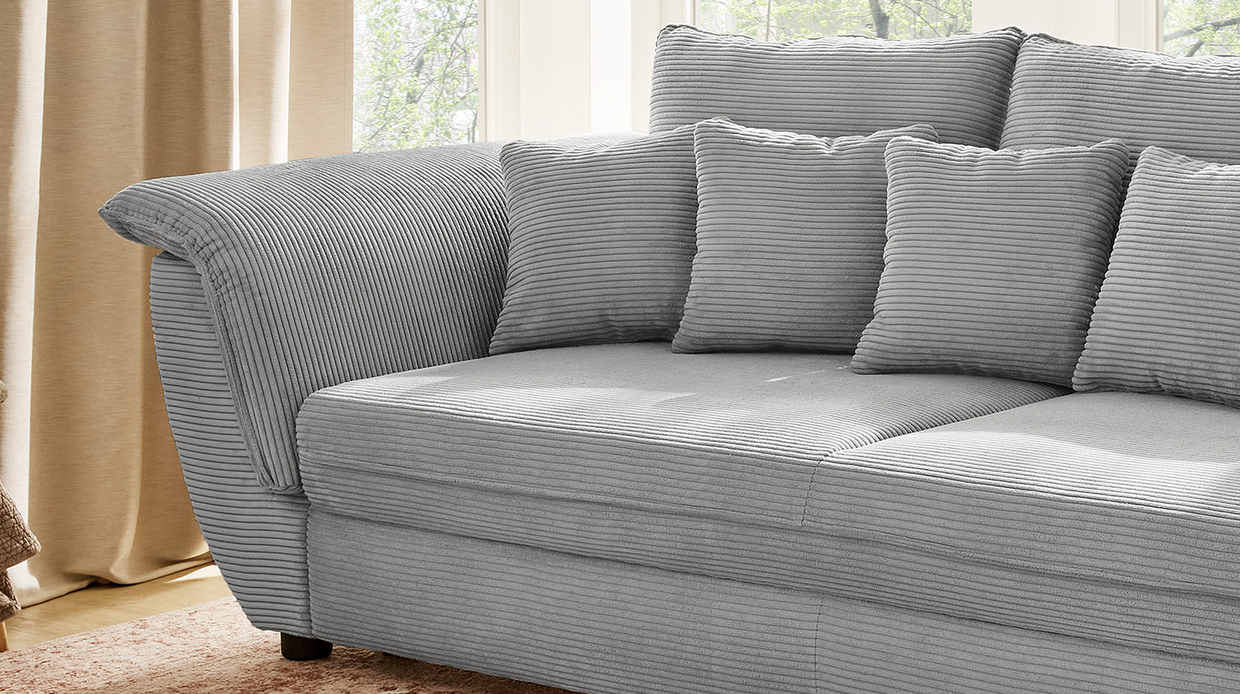 Big Sofa grau Cord 290 cm - Federkern - VENJA
