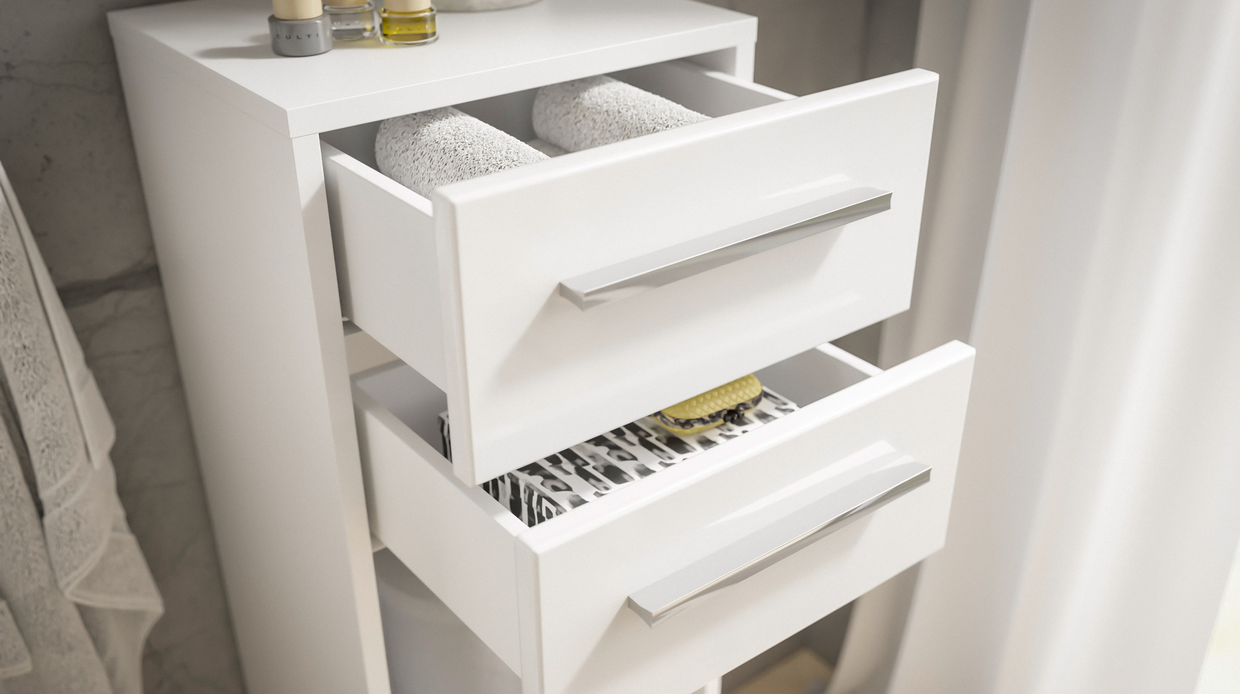 Bad Unterschrank weiß hochglanz 34 cm - 2 Schubladen - MANDY