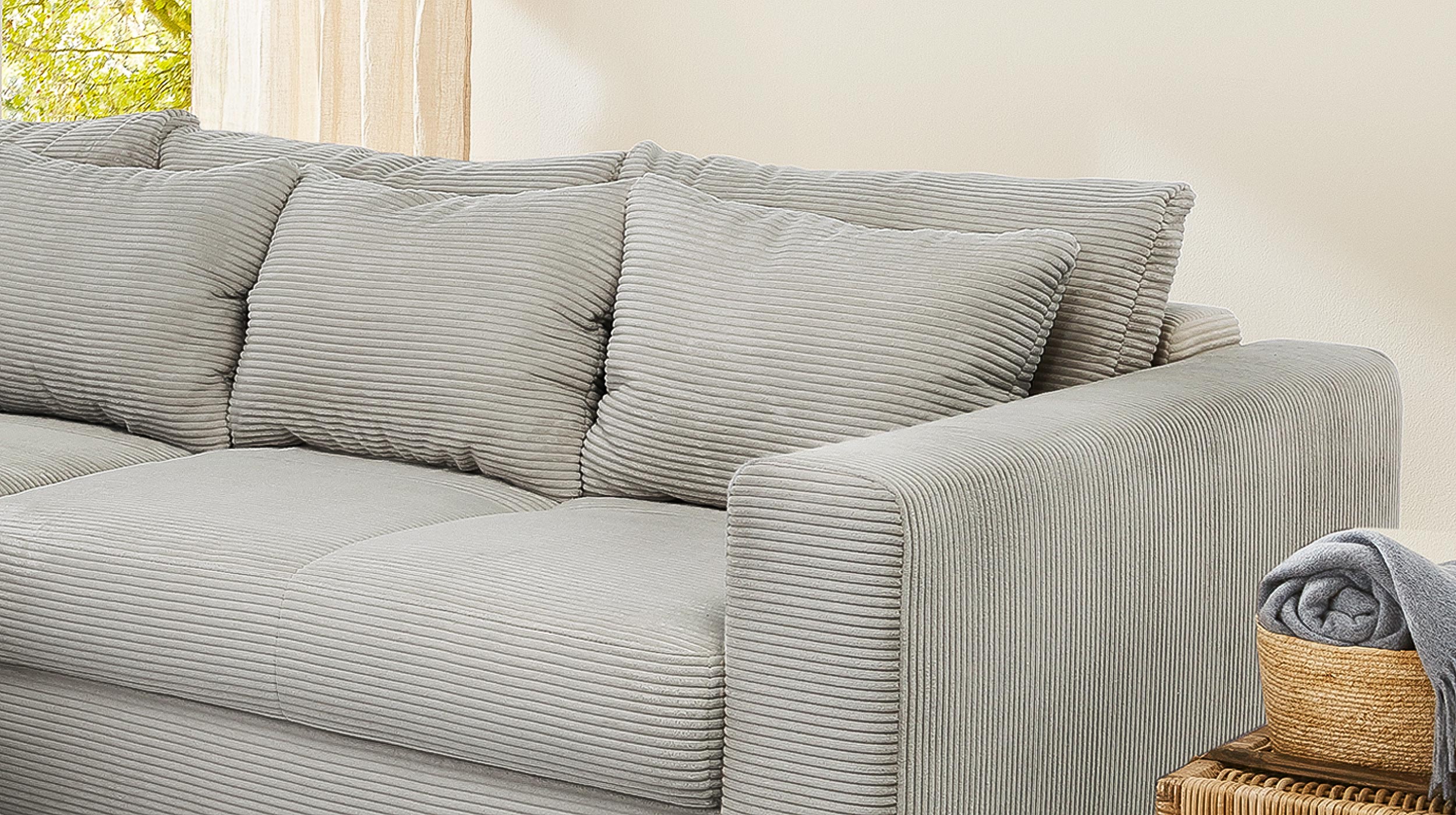 Ecksofa Cord grau-beige Schlaffunktion Bettkasten 288 x 186 cm - KAMPEN