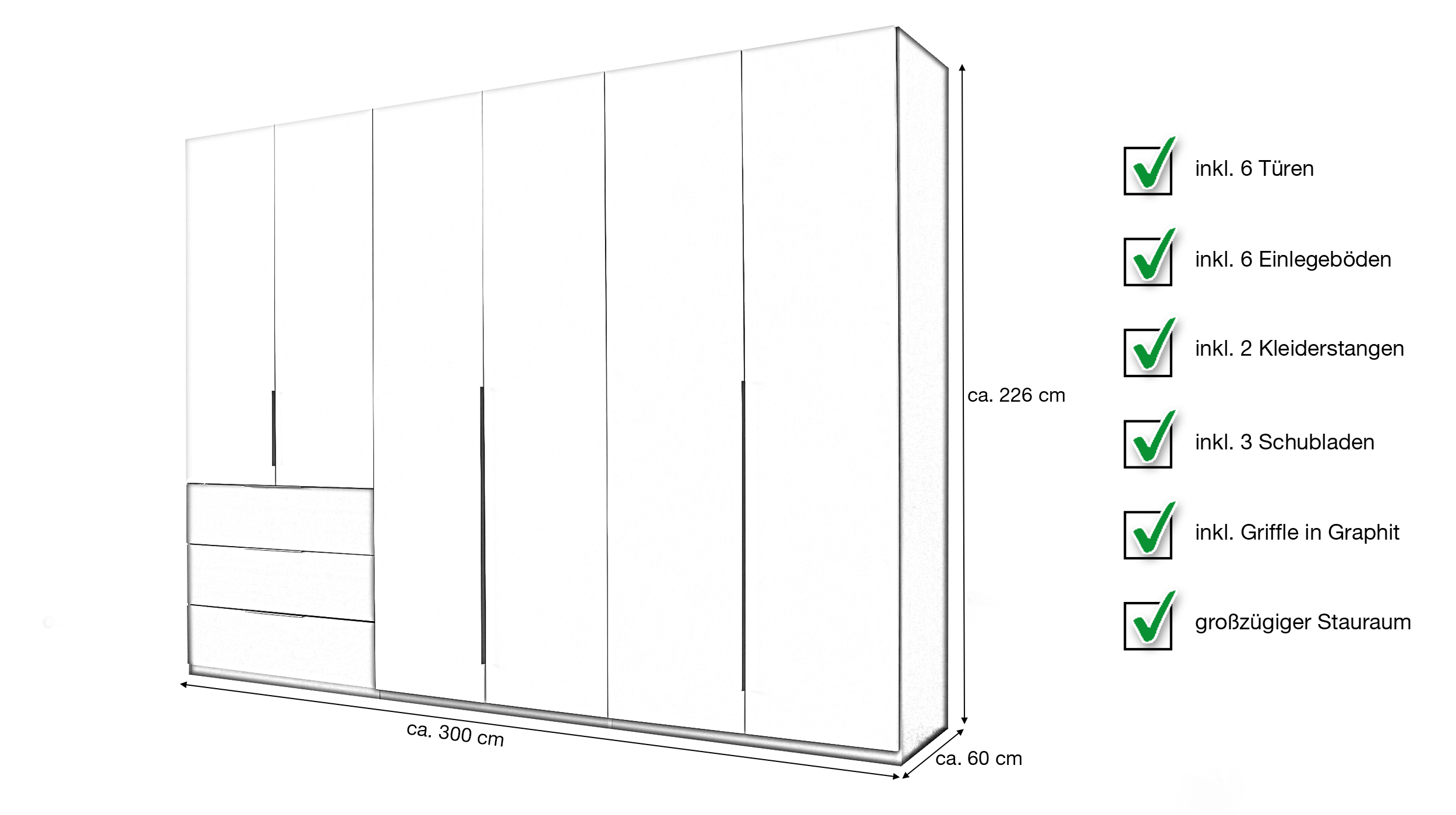Kleiderschrank hellgrau - graphit - 300 cm - NUKA 