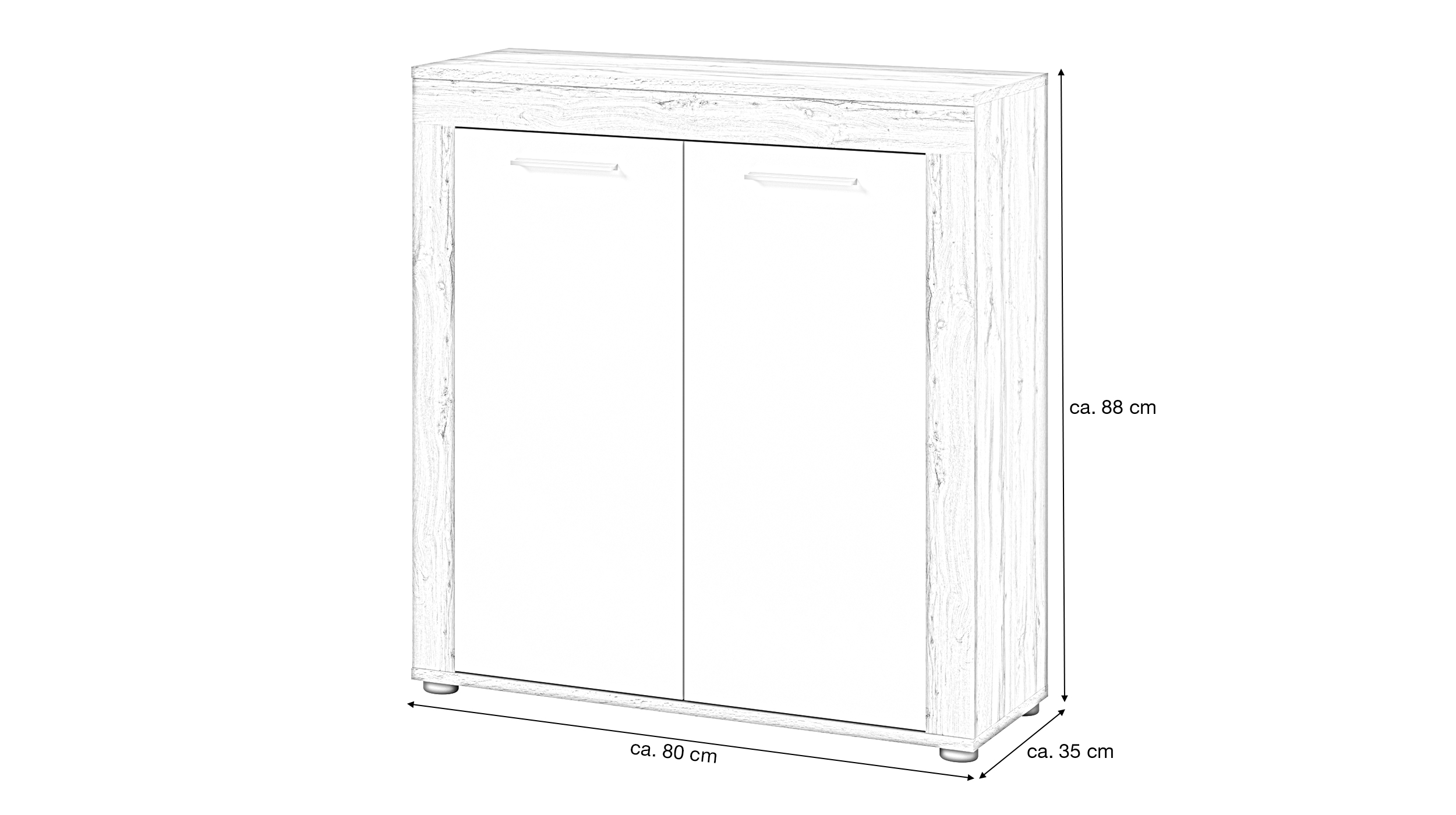 Kommode mit 2 Türen weiß Wotan Eiche 80 x 35 cm - JAM