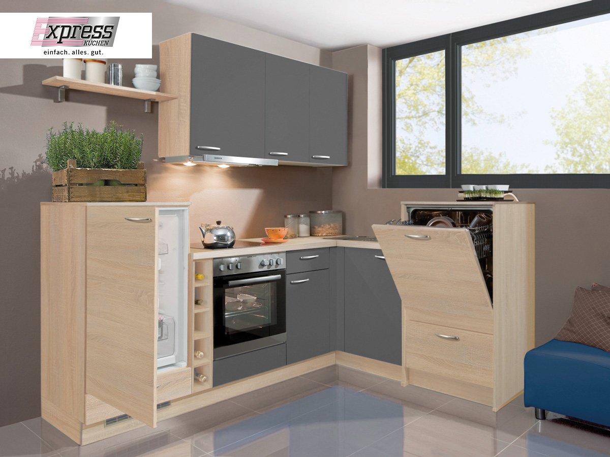 Eckküche 245 x 195 cm - mit Geräten - Küchenfronten matt - PLAN