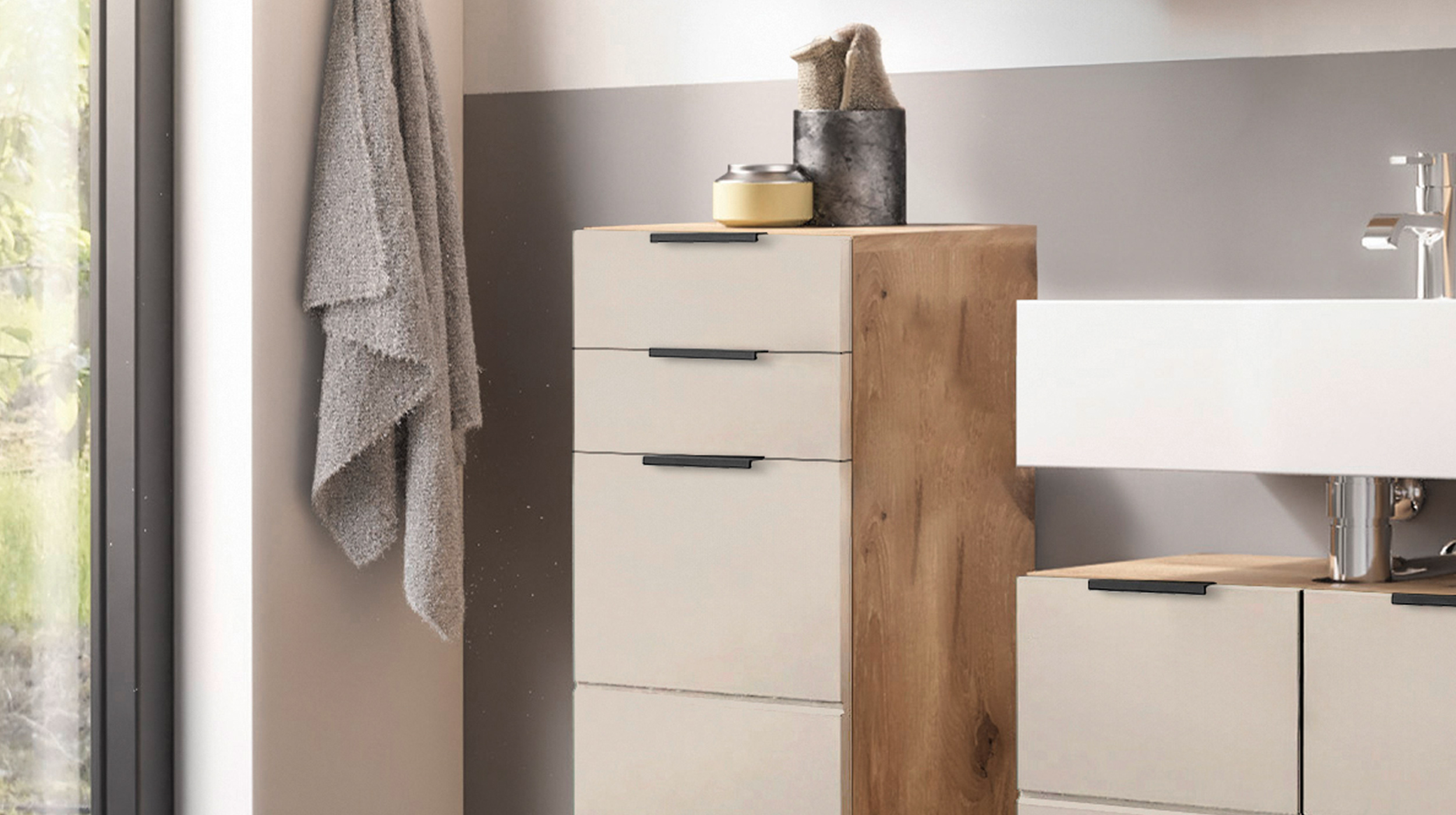 Bad Unterschrank Viking Eiche - beige 34 cm - 1 Tür - KRETA