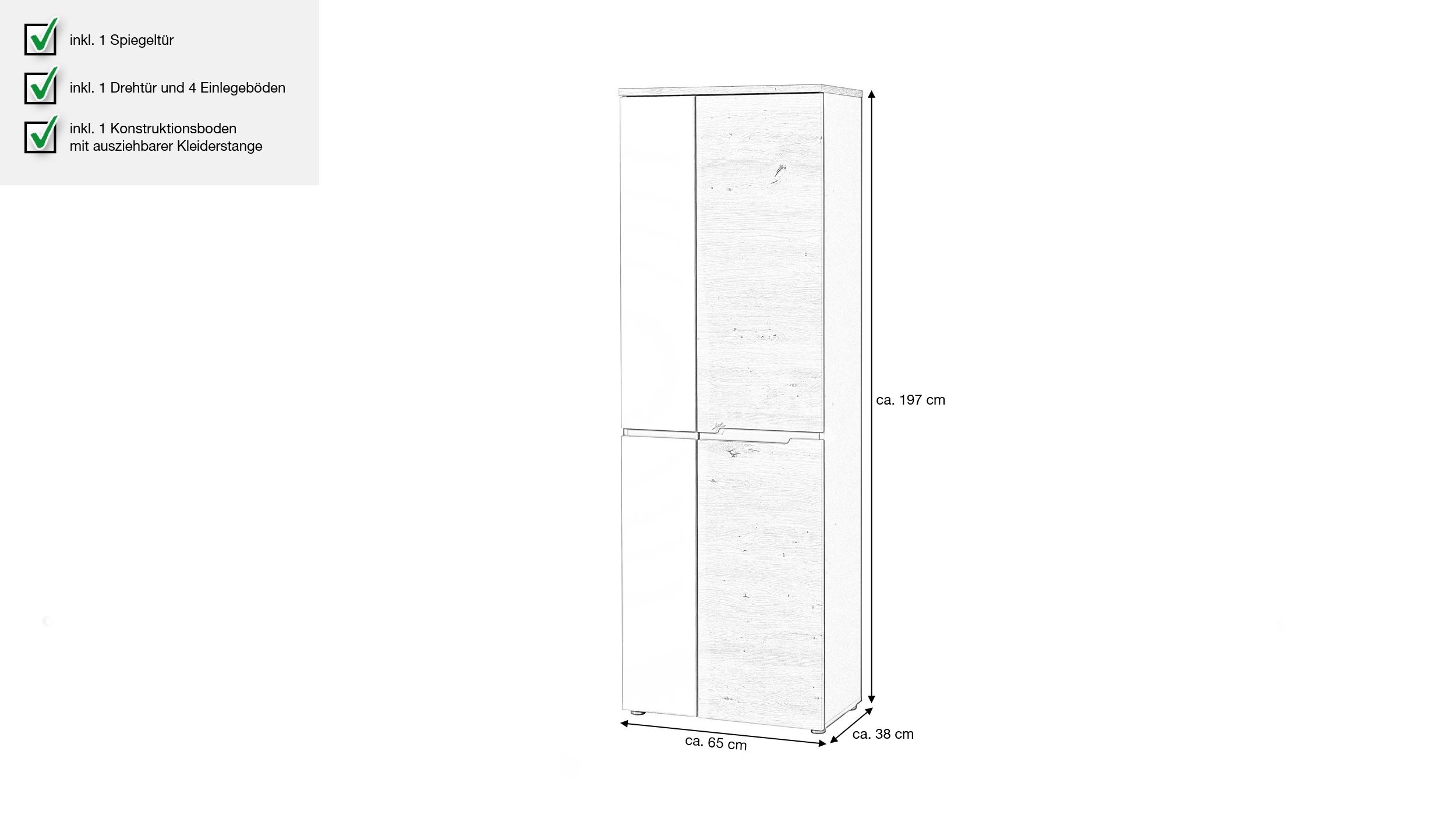 Garderobenschrank mit Spiegel Artisan Eiche - Graphit 65 cm - MEMPHIS