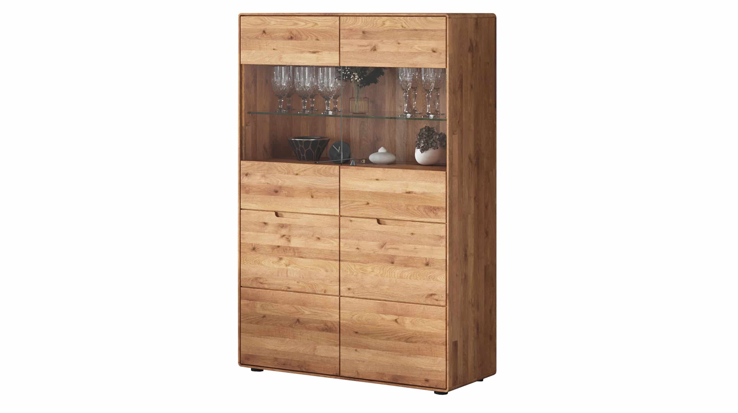 Highboard mit Glastüren Wildeiche massiv 100 cm - LUCAS 