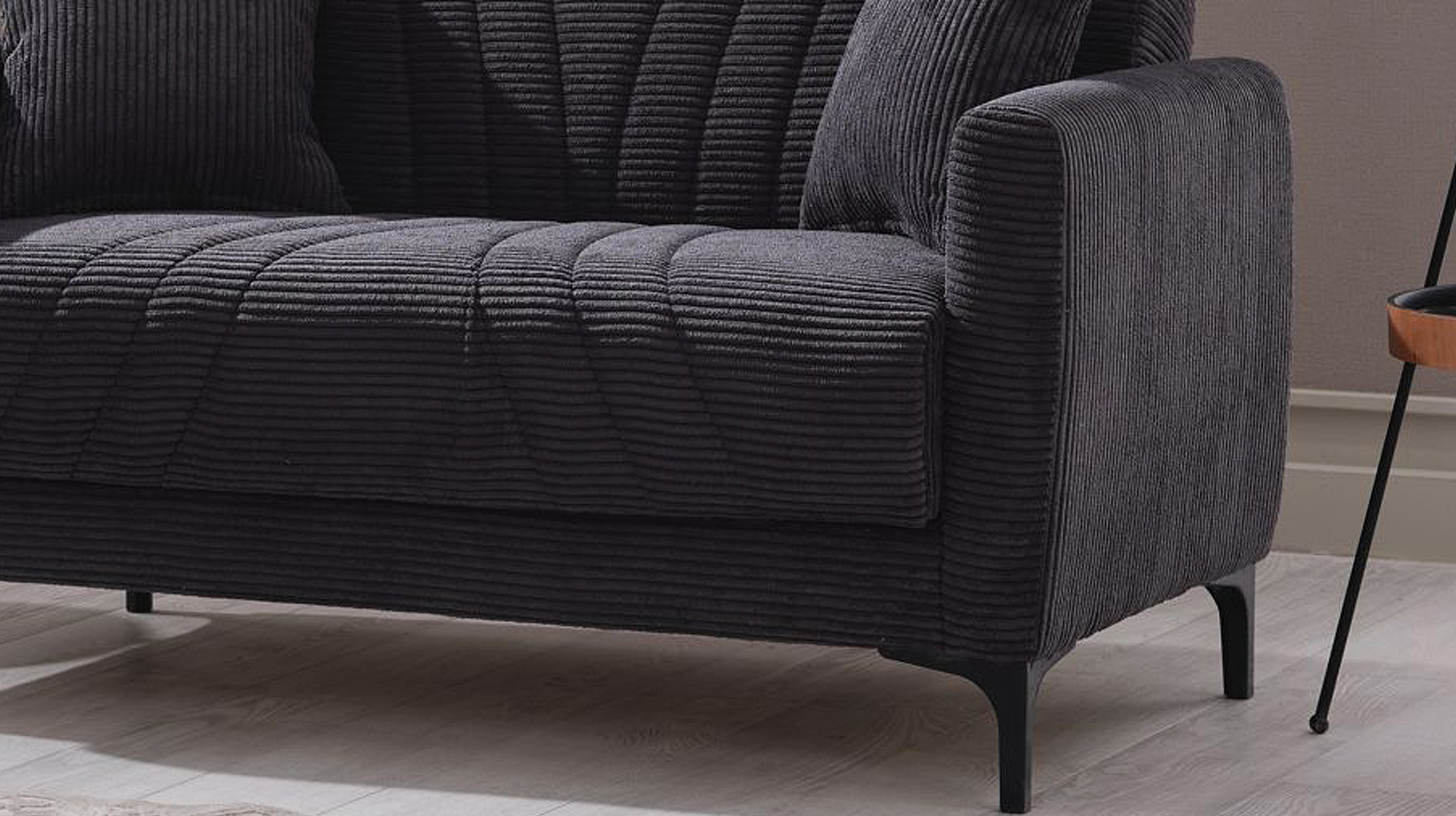 Einzelsofa Cord mit Schlaffunktion 143 cm 2-Sitzer - anthrazit - COMADIO 