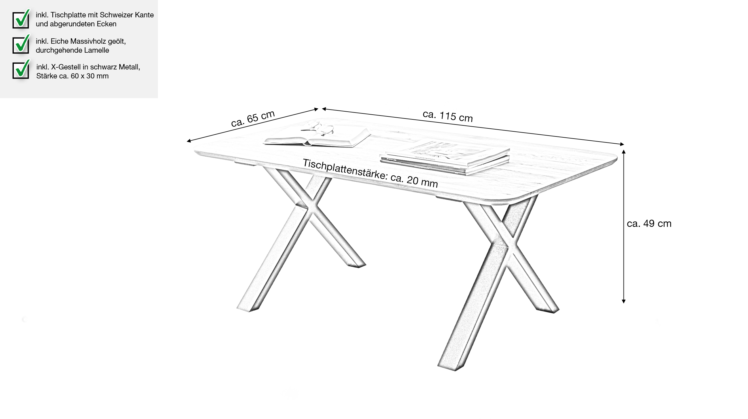 Couchtisch Eiche massiv geölt - 115 x 65 cm - MARKO