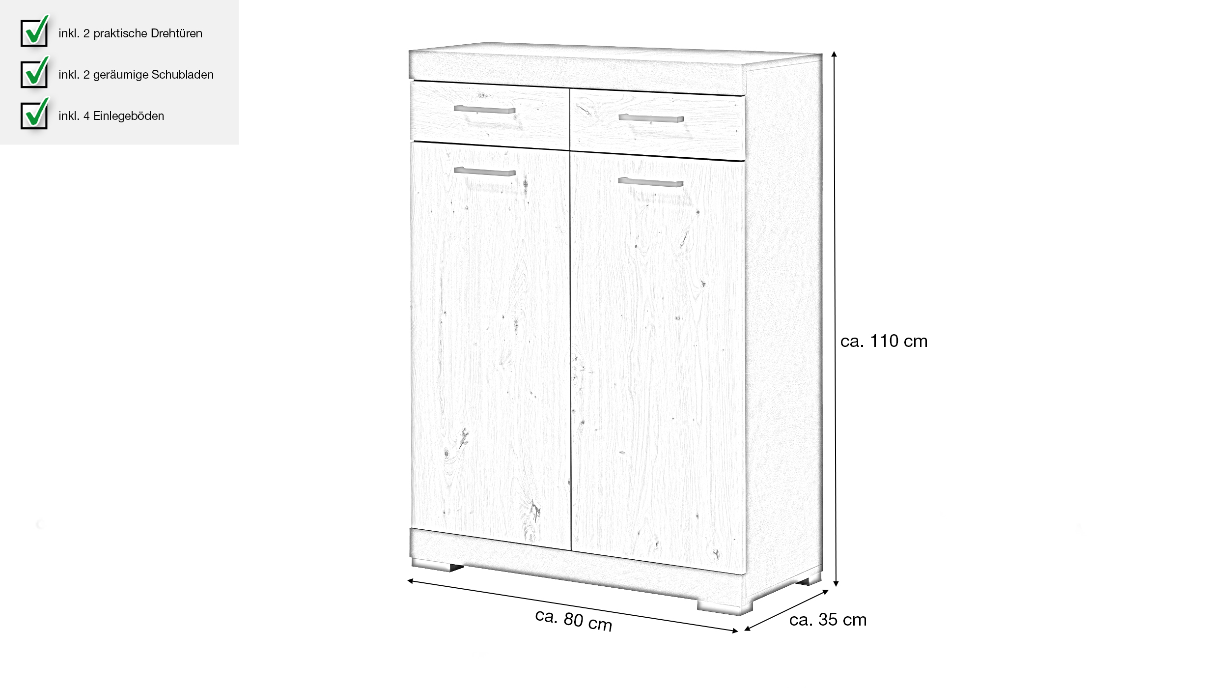 Kommode mit Schubladen anthrazit Artisan Eiche 80 cm - BRISTOL