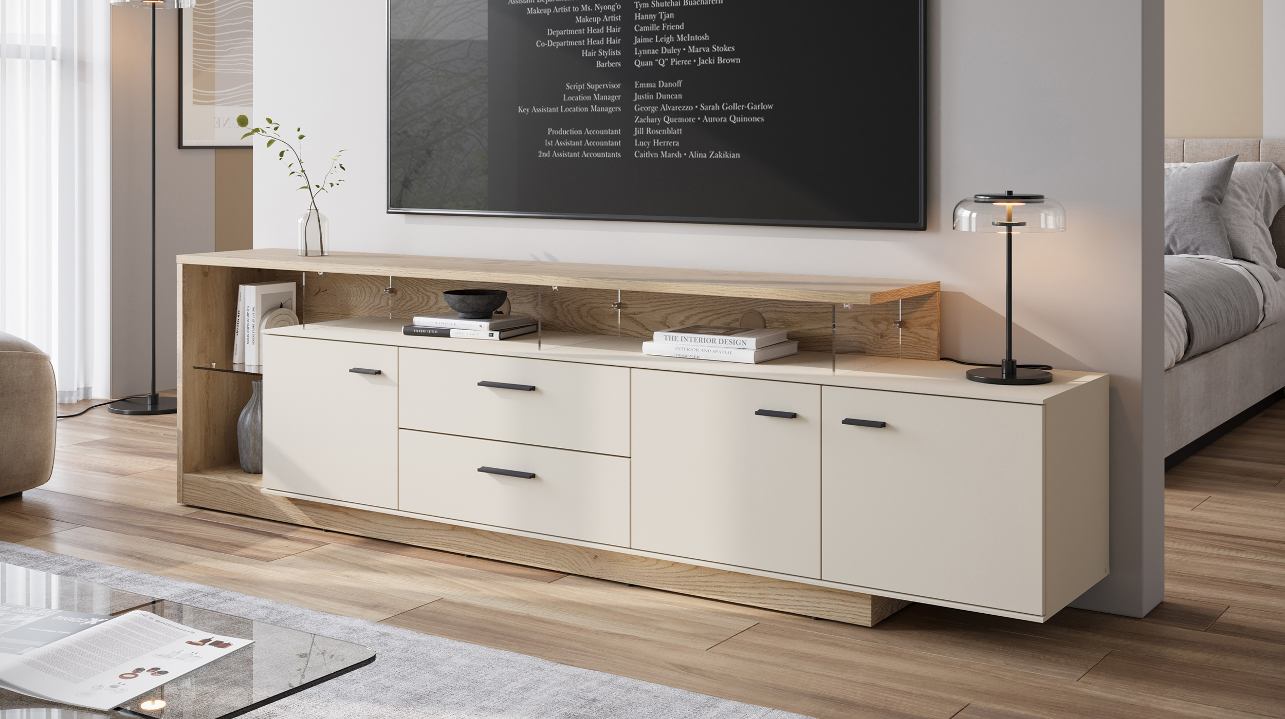 TV - Lowboard beige - Eiche - 236 cm TV-Board - MEOLO