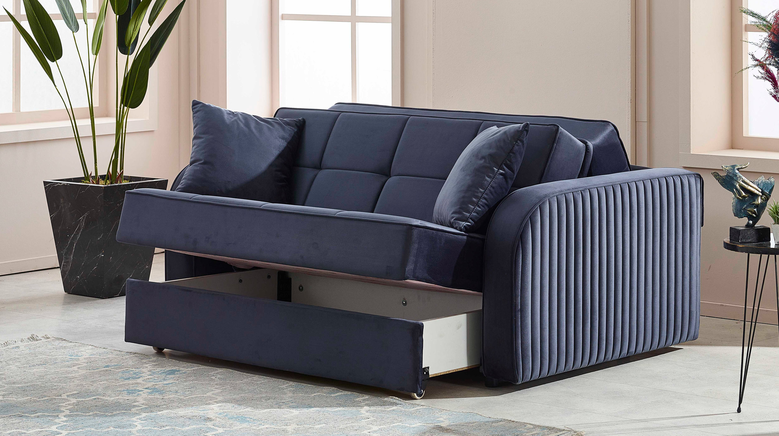 Schlafsofa anthrazit Bettkasten Dauerschläfer 162 cm - FREDERICO