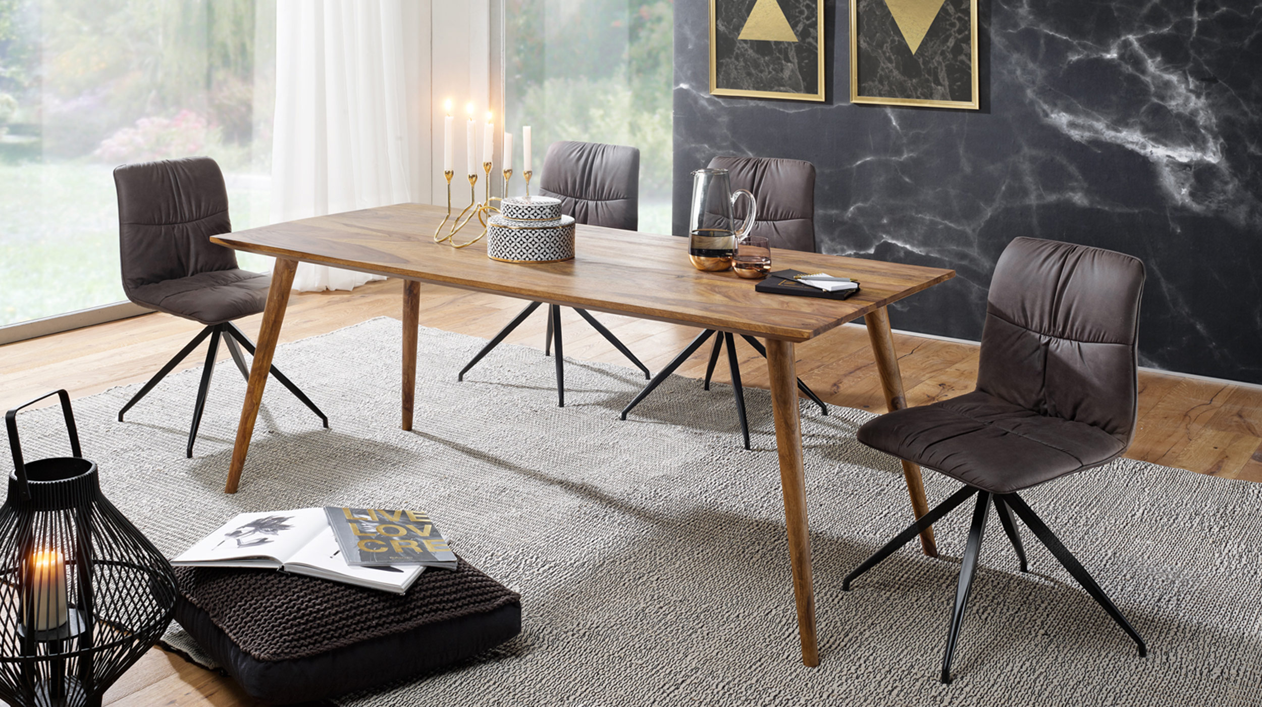 Esstisch Sheesham Massivholz 180 x 80 cm - Rechteckig & Gebeizt - RAINE