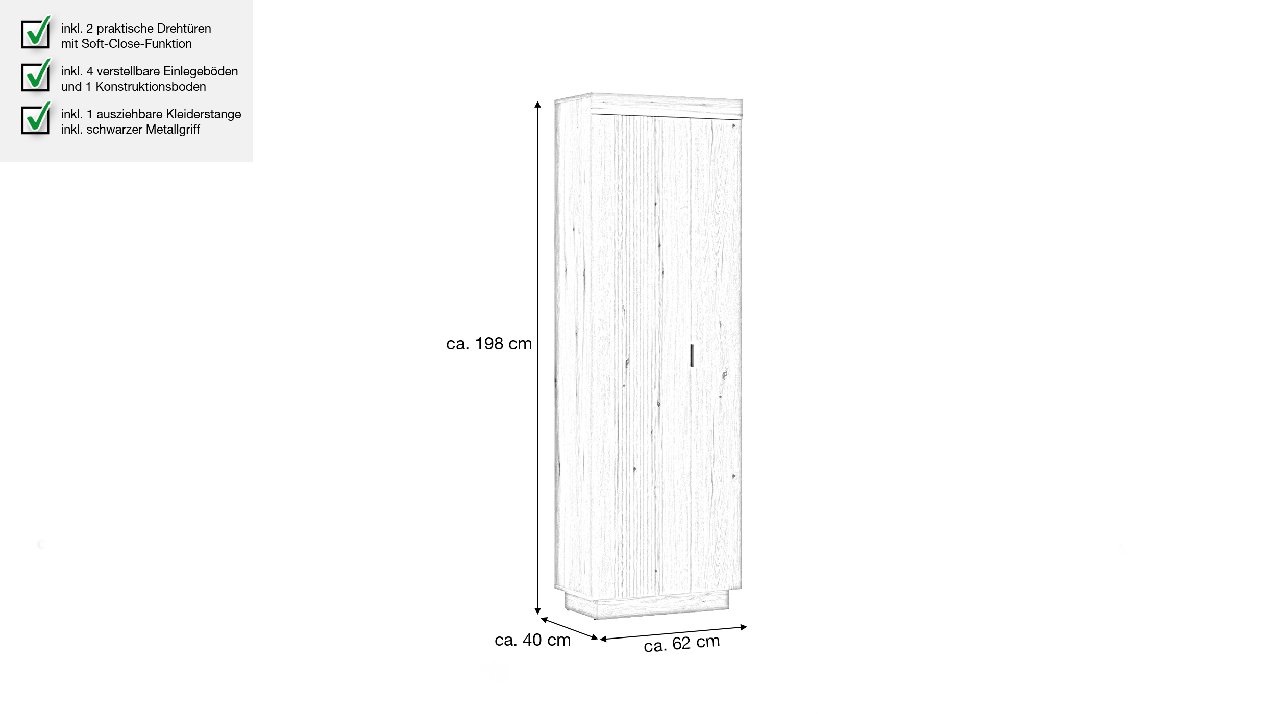 Garderobenschrank Coast Evoke Eiche - Breite 62 cm - DELAMAR