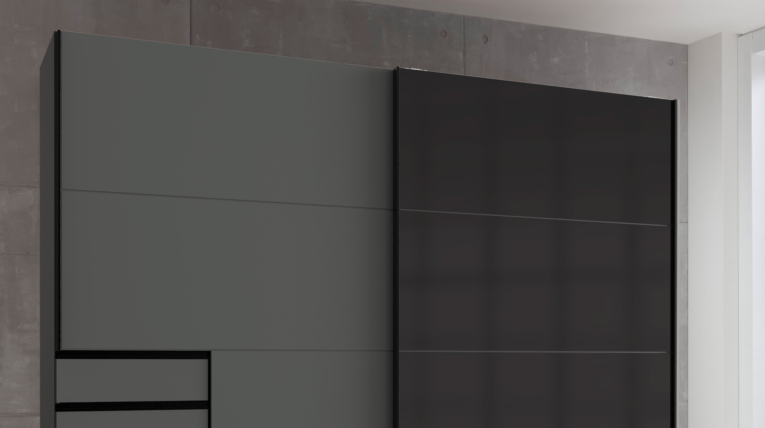 Schwebetürenschrank graphit - schwarz - Glasfront - 225 cm - SAIGON