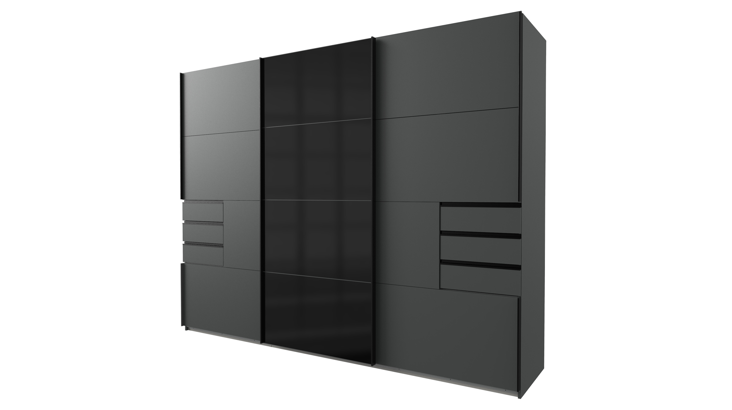 Schwebetürenschrank graphit - schwarz - Glasfront - 270 cm - SAIGON