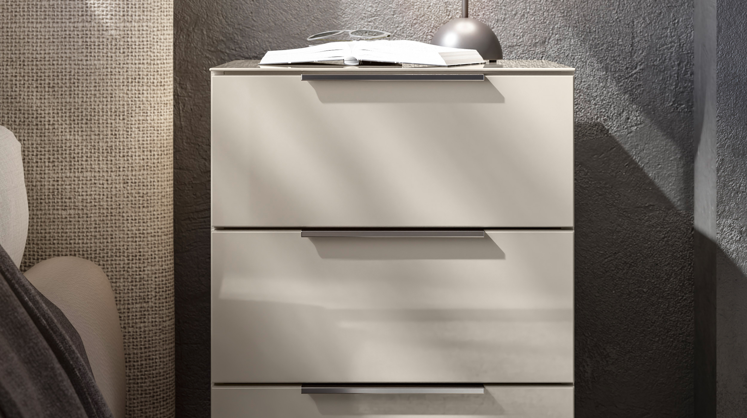 Nachttisch beige - Glasfront - 45 x 40 cm Nachtkommode - SANTORIN