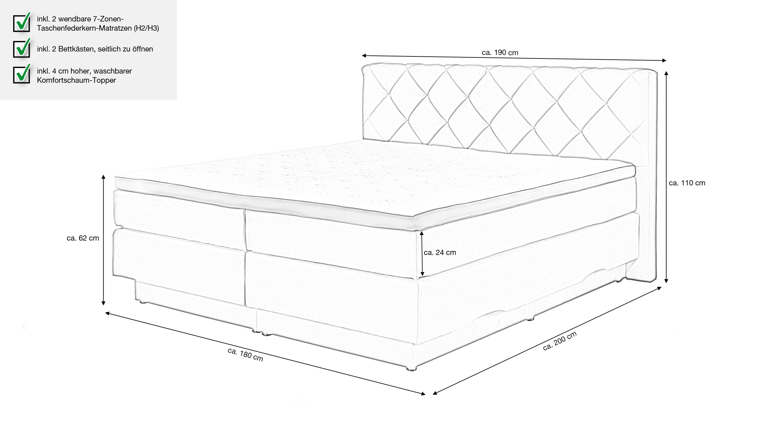 Boxspringbett 180 x 200 cm Stoffbezug anthrazit - AMARILLO