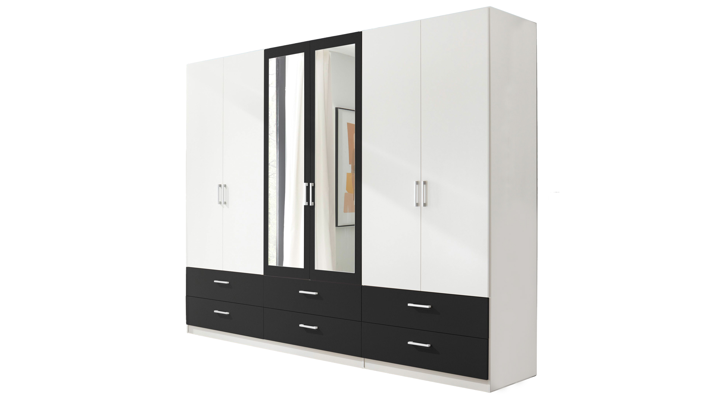 Kleiderschrank mit Spiegel - weiß - 272 cm - JANNE