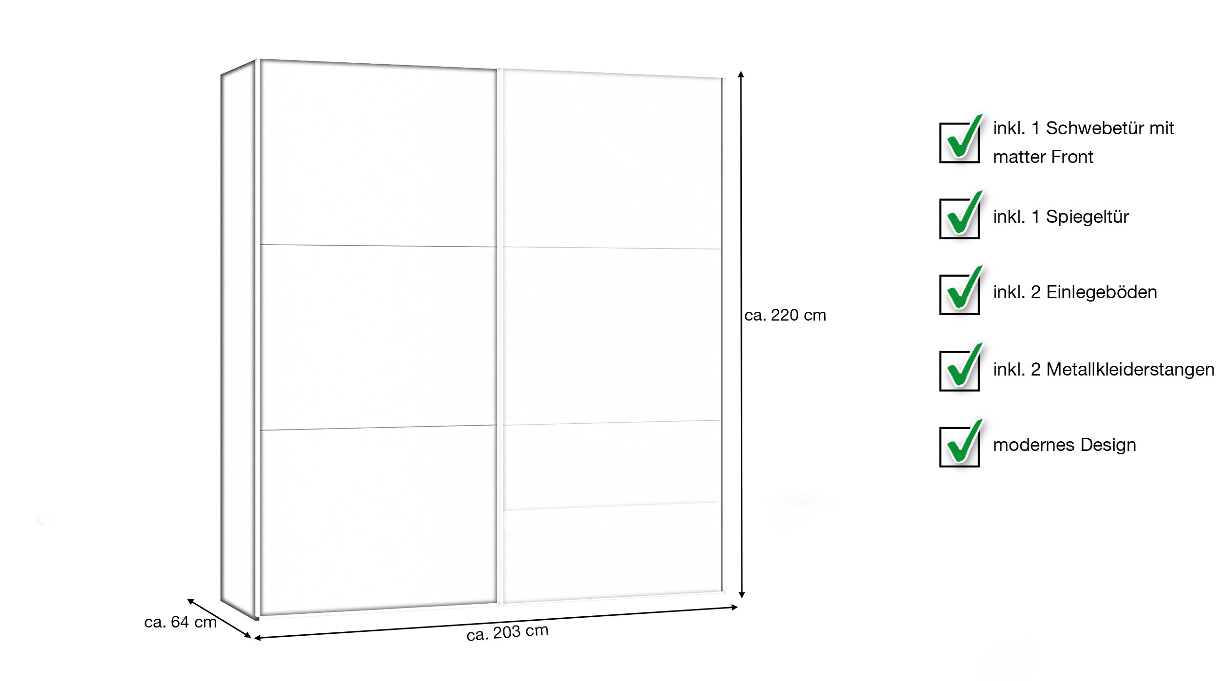 Schwebetürenschrank matt - mit Spiegel - anthrazit 203 cm - SLIDELINE